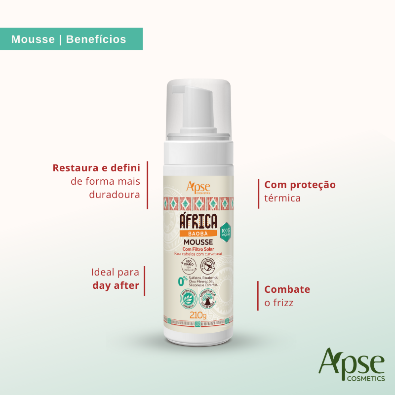 Apse Cosmetics Africa Baobab Mousse 7.1 fl oz - Deep Conditioning Hair Treatment for Dry & Damaged Hair | Perfect for Curly, Coily & Natural Hair Types | Salon-Quality Hydration at Home