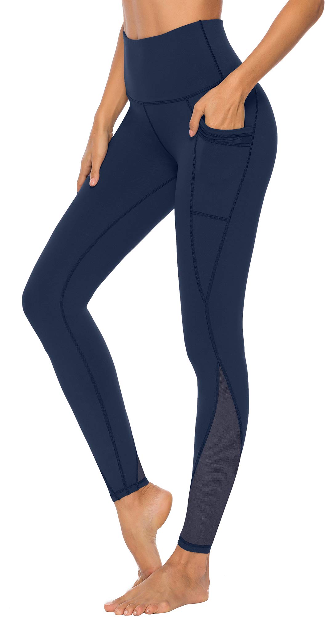 PERSIT Women's High Waist Yoga Pants with Pockets - 4-Way Stretch Tummy Control Workout Leggings | Non See-Through & Breathable Mesh for Gym, Running & Lounge