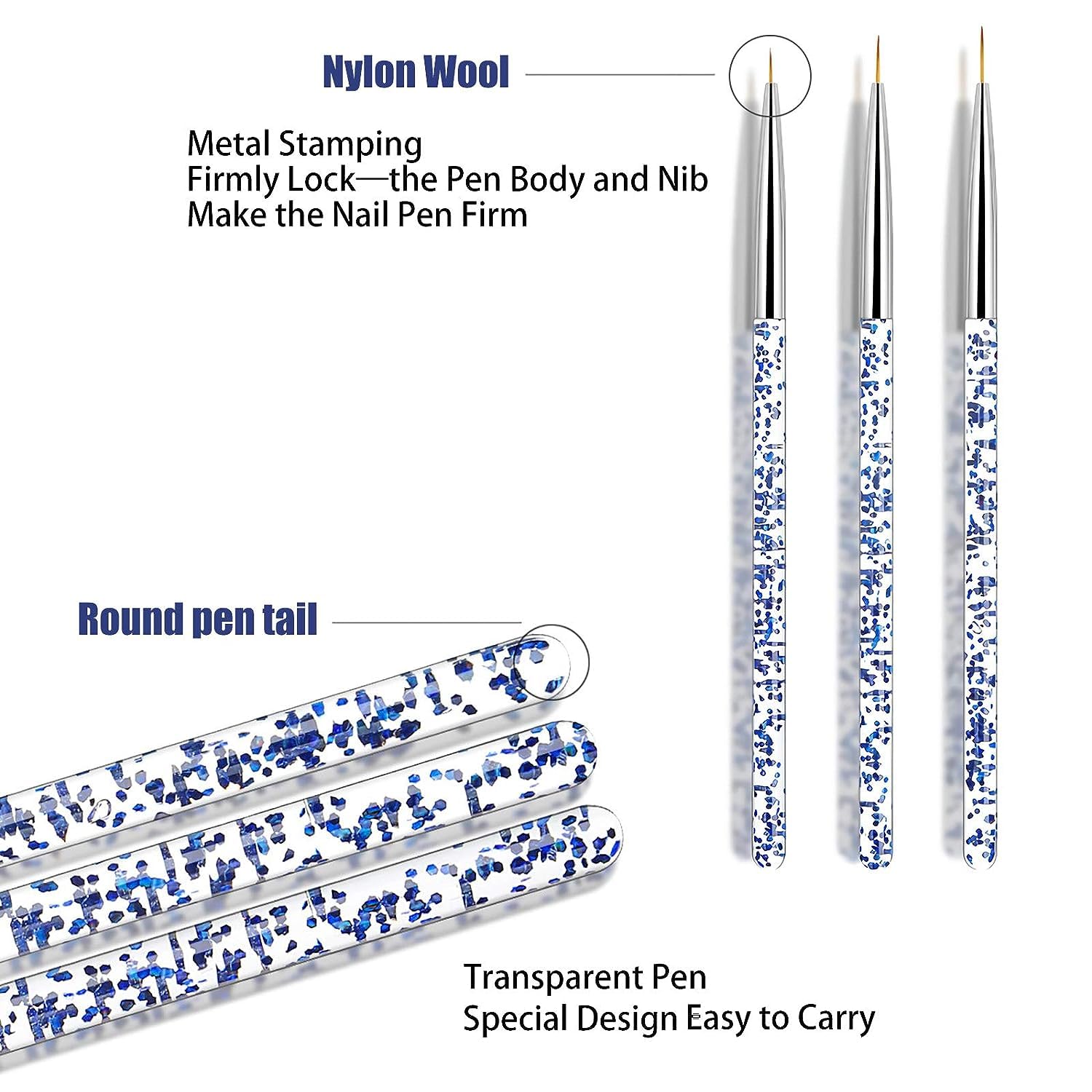 NAILWIND 3-Piece Nail Art Liner Brush Set for UV Gel & Acrylic Nails - Professional Nylon Brushes (7mm, 9mm, 11mm) - Perfect for Salon, Home Manicure & Nail Design Artistry