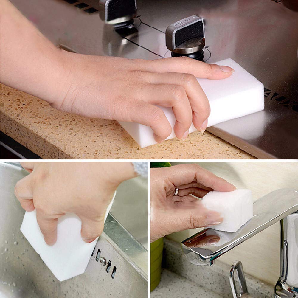 100 Pack Extra Thick Magic Sponge Erasers - Heavy Duty Melamine Foam Cleaning Pads for Kitchen, Bathroom, Furniture, Leather & Car Detailing (10x6x2cm) - Effortlessly Remove Stains, Scuffs & Grime from All Surfaces