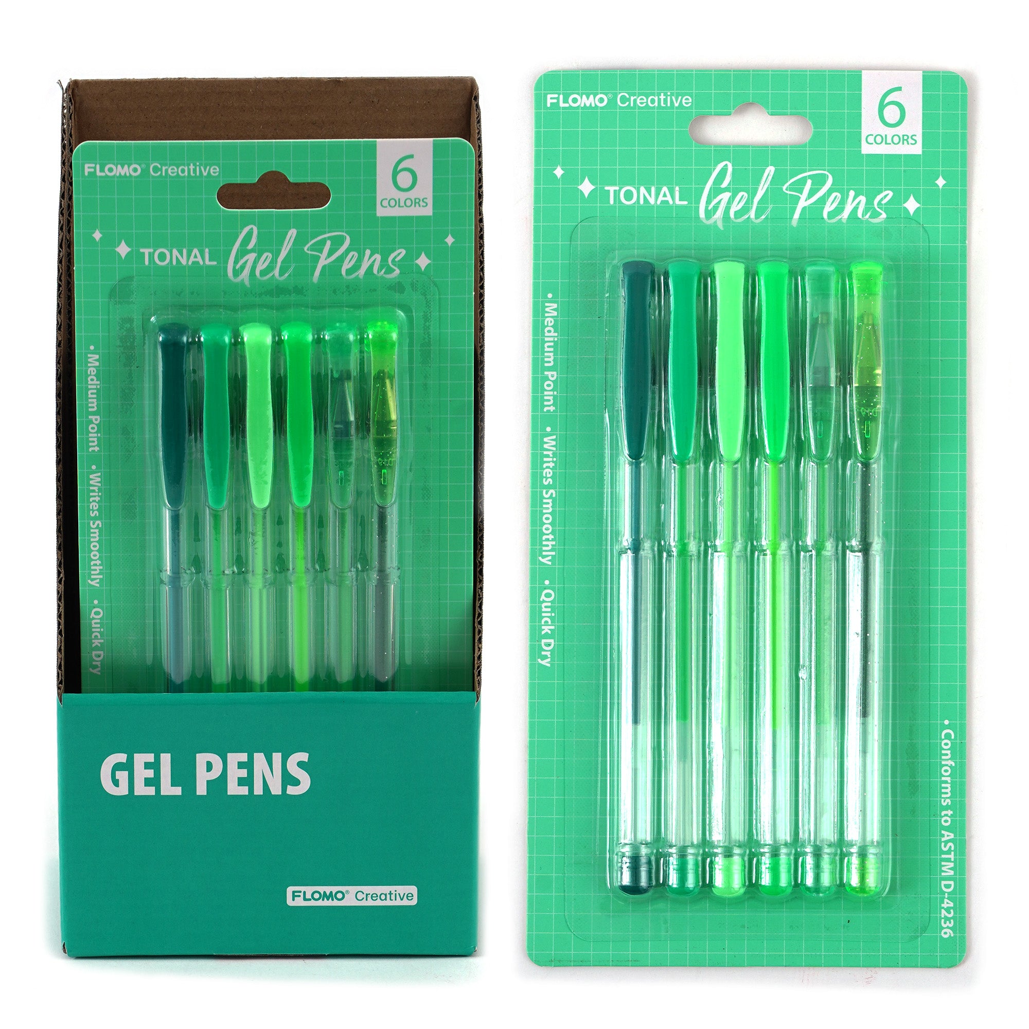 6-Pack Green Tonal Gel Pens for Journaling, Scrapbooking & Note Taking - Vibrant Colors, Smooth Writing - Perfect for Art, School & Office Use