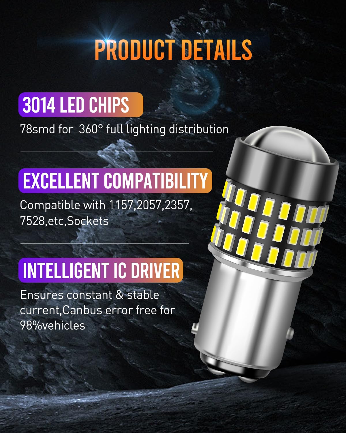 2 Pack 900 Lumens Super Bright 1157 LED Bulbs - 3014 78-EX Chipsets for Turn Signal & Tail Lights (Xenon White) - Perfect for Cars, Trucks, SUVs & Motorcycles