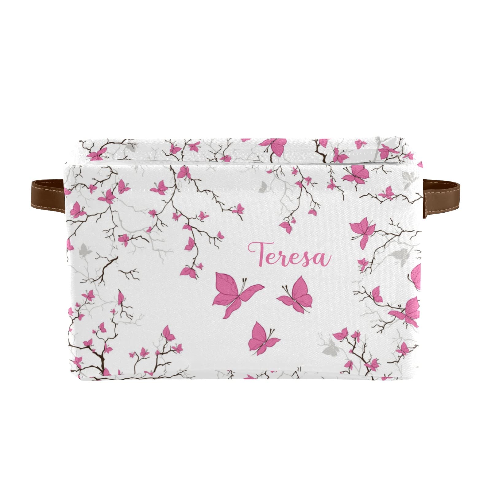 Cherry Blossom Butterfly Personalized Storage Bins - Foldable Fabric Baskets with Handles for Nursery, Pet Toys & Clothes Organization (Set of 2) | Perfect for Home Decor, Kids Room & Closet Storage
