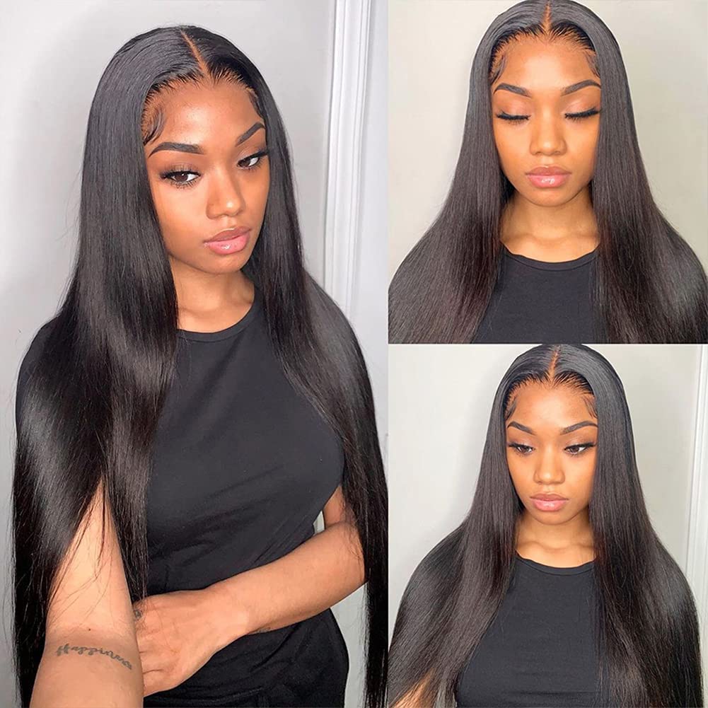 YISEA 100% Unprocessed Brazilian Virgin Human Hair Bundles with 13x4 Lace Frontal (14 16 18+14) - 3 Bundles Brazilian Straight Hair for Weave & Extensions - Perfect for Salon Styling, Everyday Wear & Special Occasions