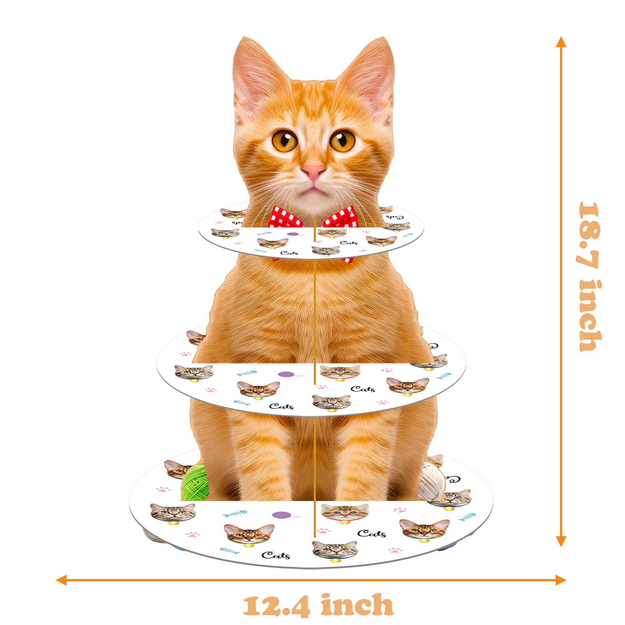 Orange Cat Cupcake Stand - 3 Tier Kitten Theme Dessert Tower for Cat Birthday Party Decorations | Perfect for Cat Lover Parties, Birthday Dessert Displays & Themed Celebrations