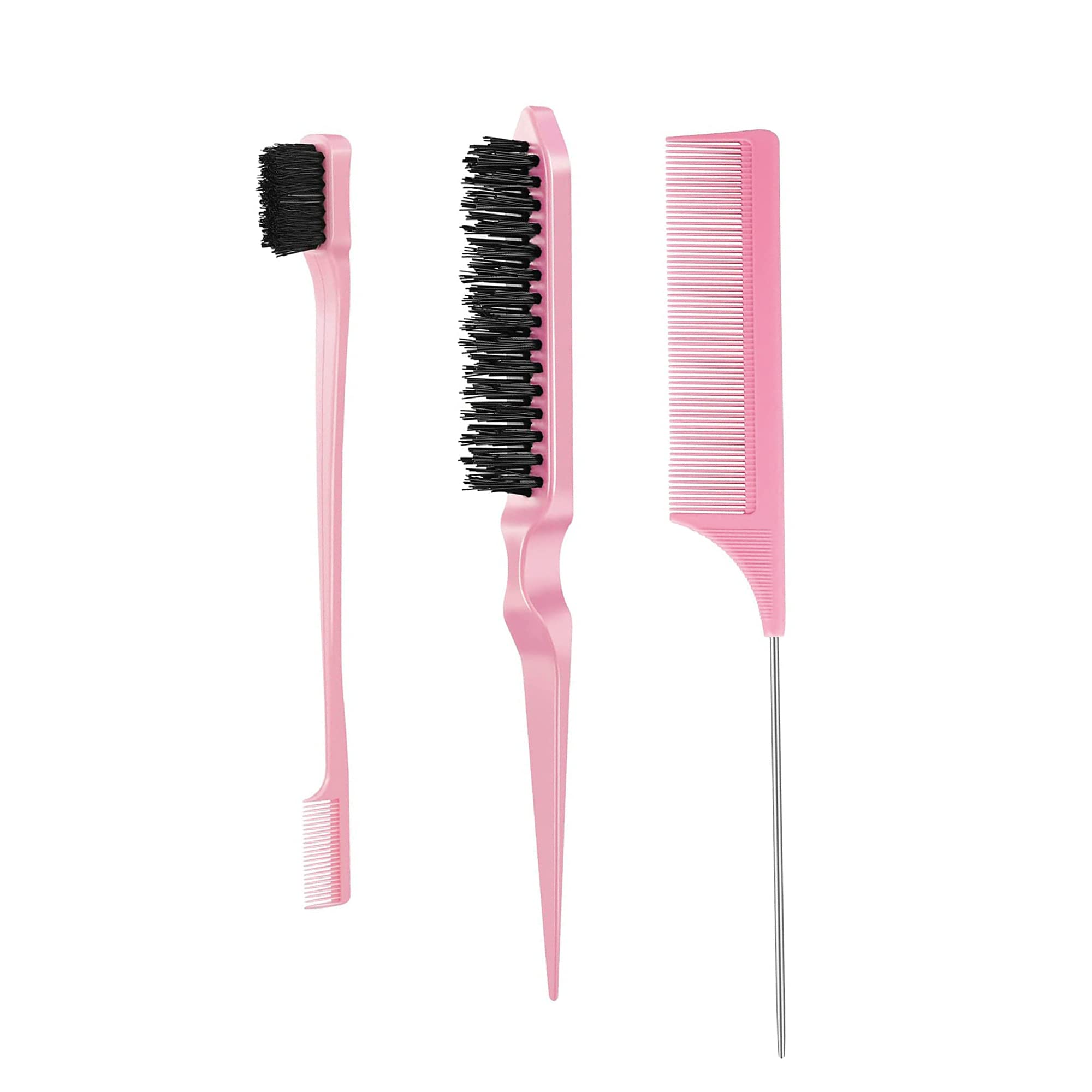 3 Packs Professional Hair Teasing Brush Set - Plastic Bristle Edge Comb, Double-Sided Styling Brush & Rat Tail Comb for Voluminous Hairstyles | Perfect for Women's Hair Styling, Salon Use & Home Grooming
