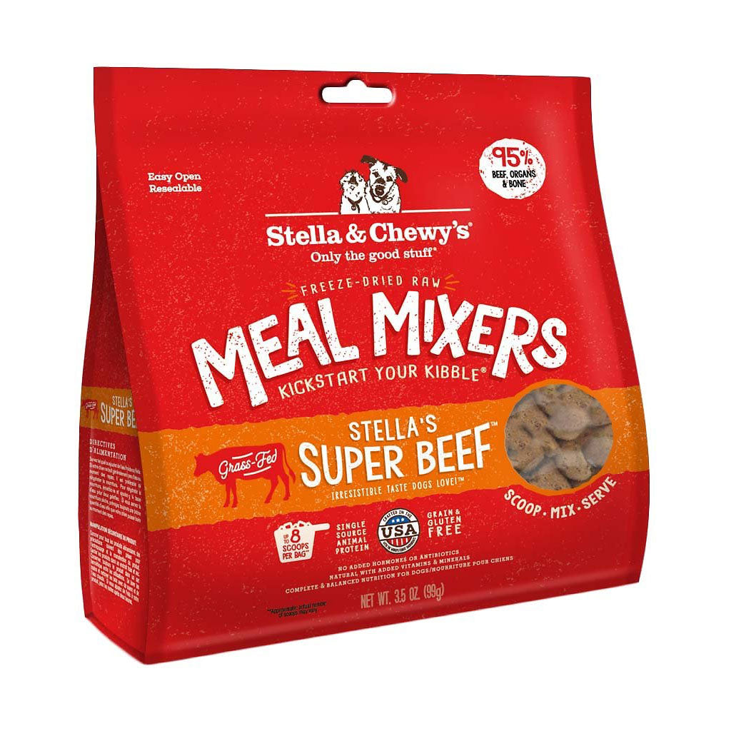 Stella & Chewy's Freeze-Dried Super Beef Dinner Dog Food Topper - High-Protein Grain-Free Meal Mixer for Dogs - Perfect for Kibble Topping or Raw Food Diet Supplement
