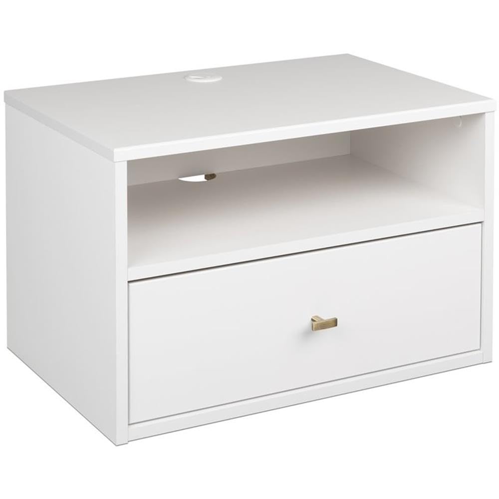 Allora Modern 1-Drawer Floating Wooden Nightstand - White Wood Bedside Table for Small Spaces | Perfect for Bedrooms, Apartments & Studio Living