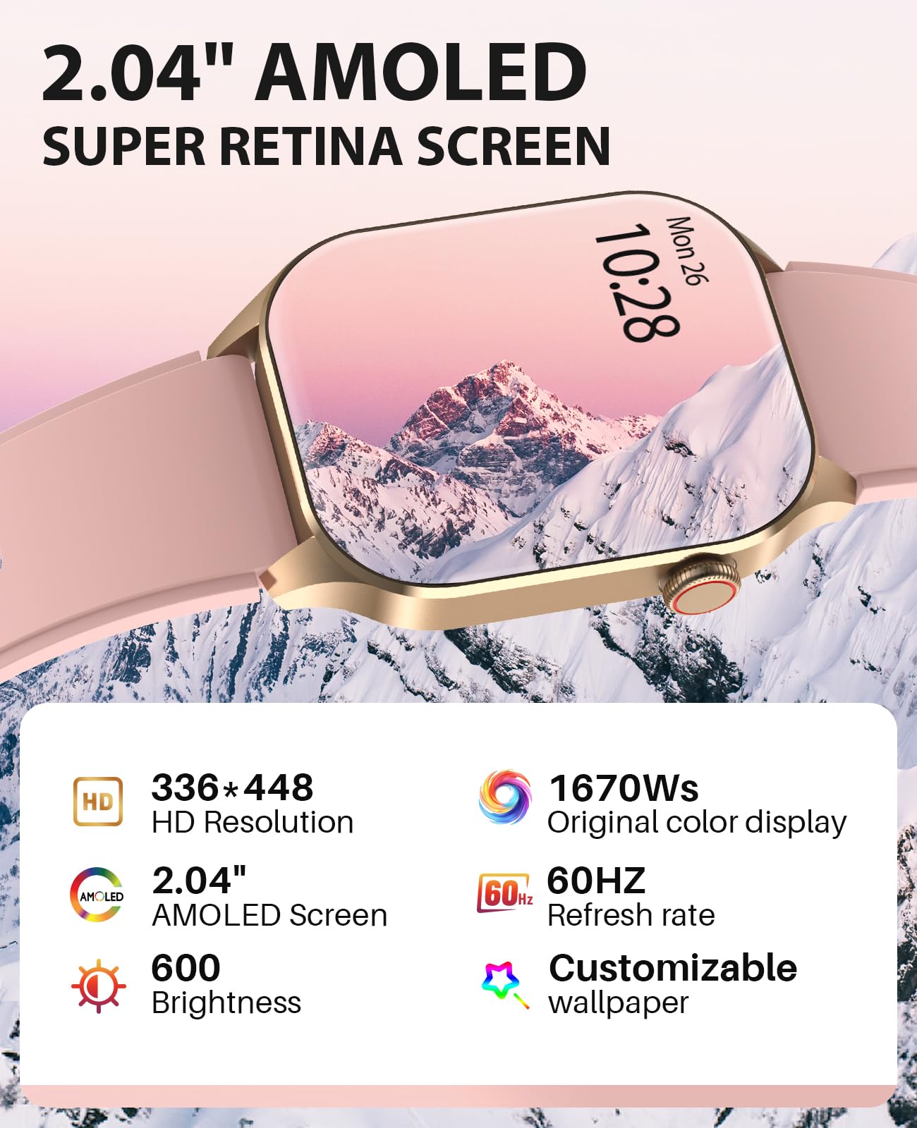 Smart Watch for Women with Blood Oxygen Monitor, 136+ Sports Modes, 2.04