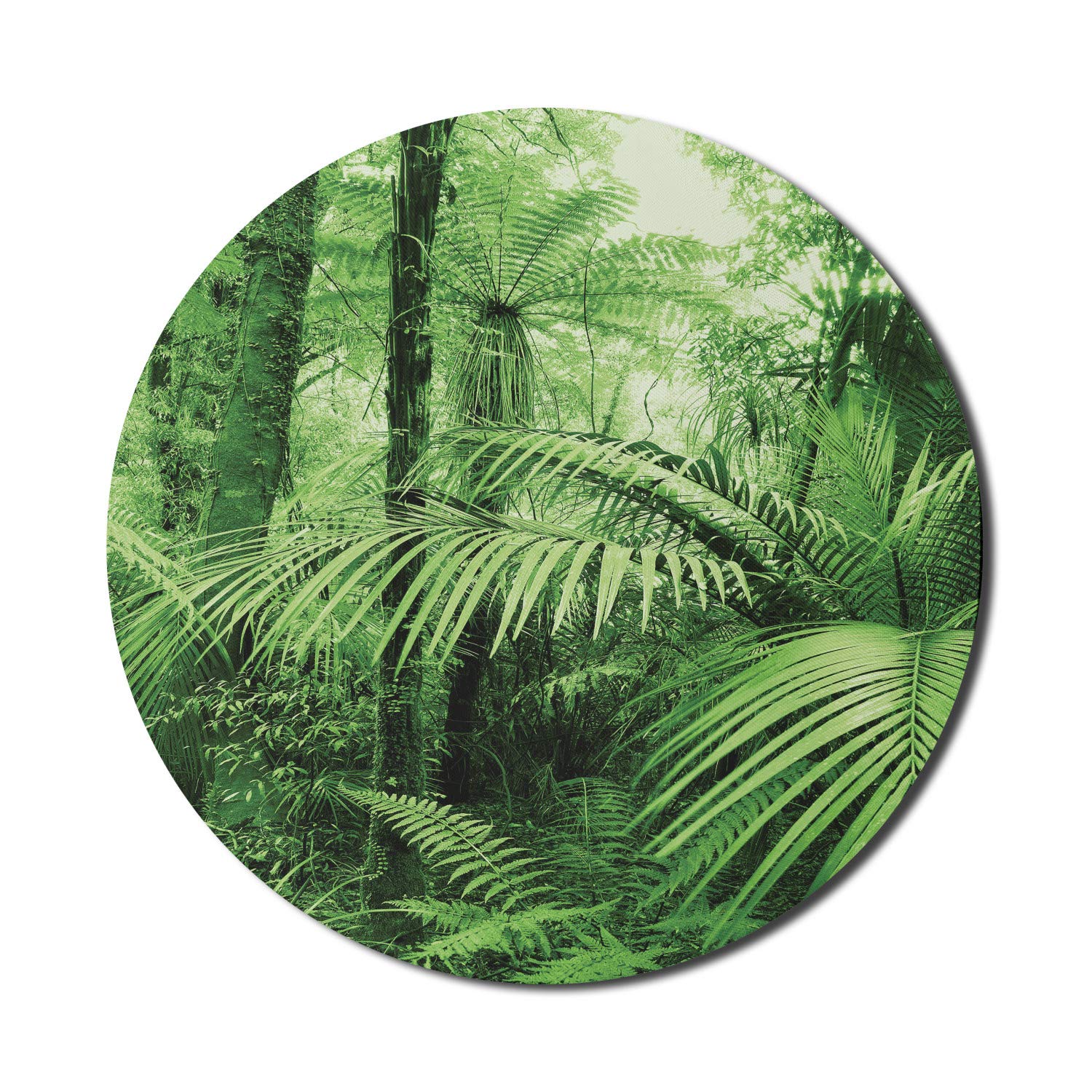 Ambesonne Tropical Rainforest Mouse Pad - Non-Slip Round Gaming Mousepad with Palm Trees & Exotic Plants Design, 8 Inch Thick Rubber Base for Computer & Office Use - Perfect for Gaming, Work & Home Office Setup