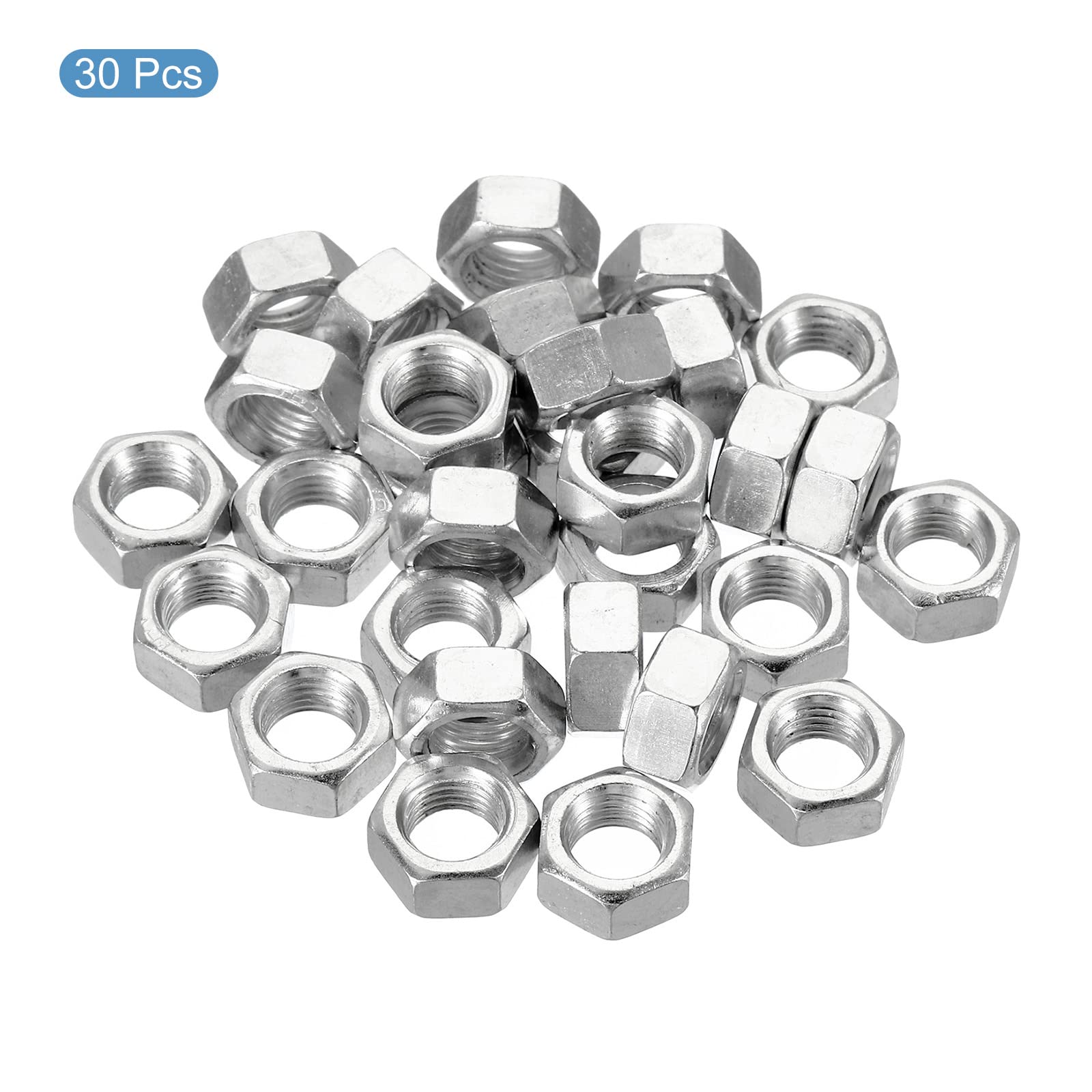 PATIKIL M8 x 1.0 Steel Hex Nuts - 30 Pack Metric Thread Zinc Plated Fasteners (6mm Height) - Ideal for Automotive, Machinery & DIY Projects