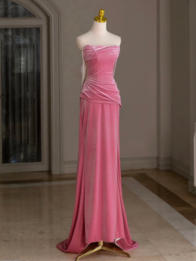 Elegant Mermaid Velvet Pink Long Prom Dress for Women - Formal Evening Gown for Homecoming, Wedding, Ball - Plus Size Options Available