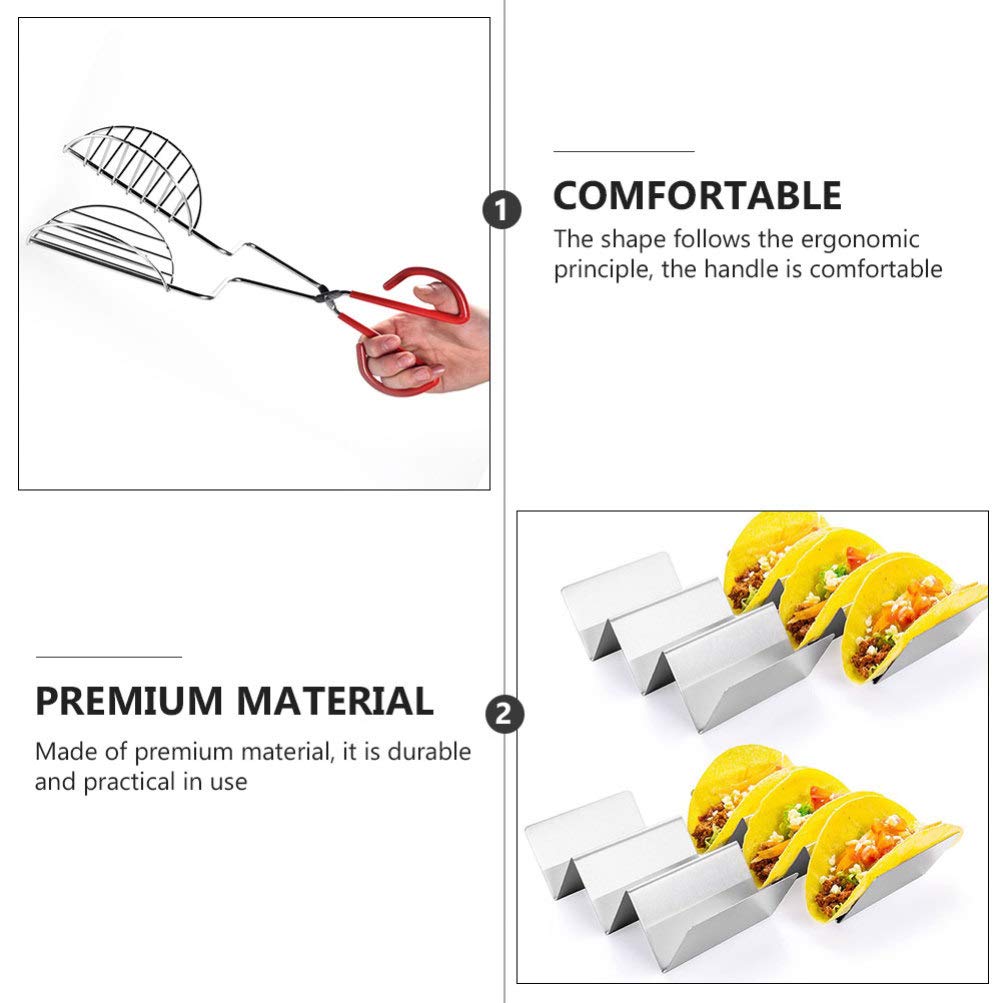 Happyyami Set of 2 Stainless Steel U-Shaped Taco Holders - Durable Taco Rack for Kitchen & Dining - Perfect for Taco Night, Parties & Mexican Food Lovers