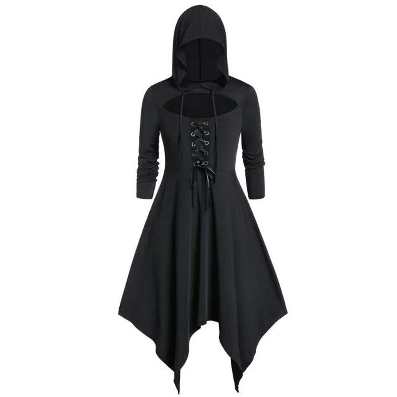 Stylish Hooded High-Low Blouse & Strappy Cloak Dress - Vintage Elegant Women's Evening Wear for Parties, Date Nights & Special Occasions
