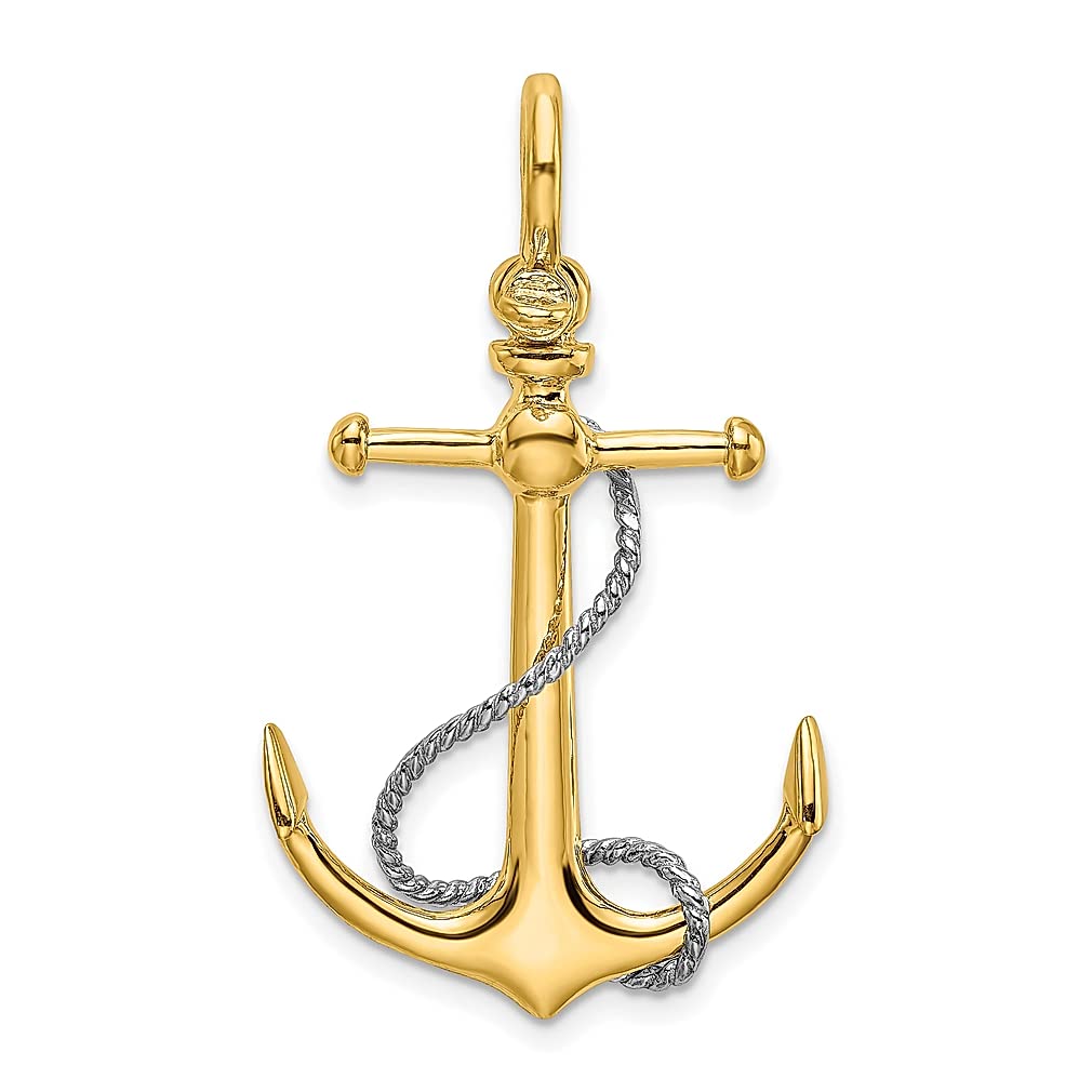 14K Two-Tone Yellow Gold Nautical Anchor & Ship Wheel Charm Necklace - Marine-Themed Jewelry for Women - Perfect Gift for Her - Ideal for Beach Weddings, Nautical Parties & Everyday Wear