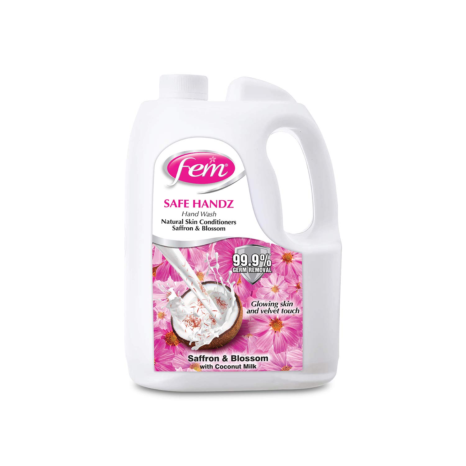 Fem Safe Handz Hand Wash - Enriched with Saffron & Coconut Milk Blossom Extract - 5L | Moisturizing & Antibacterial Hand Soap for Daily Hygiene, Kitchen, Bathroom & Office Use