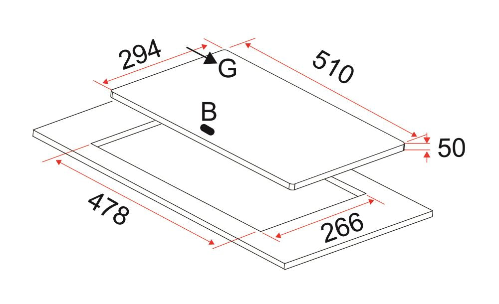 EF CK LUNA 90cm Island Hood with EF HB AG 3020 TN VGB Built-in Hob - Modern Kitchen Ventilation for Home Cooking & Grilling