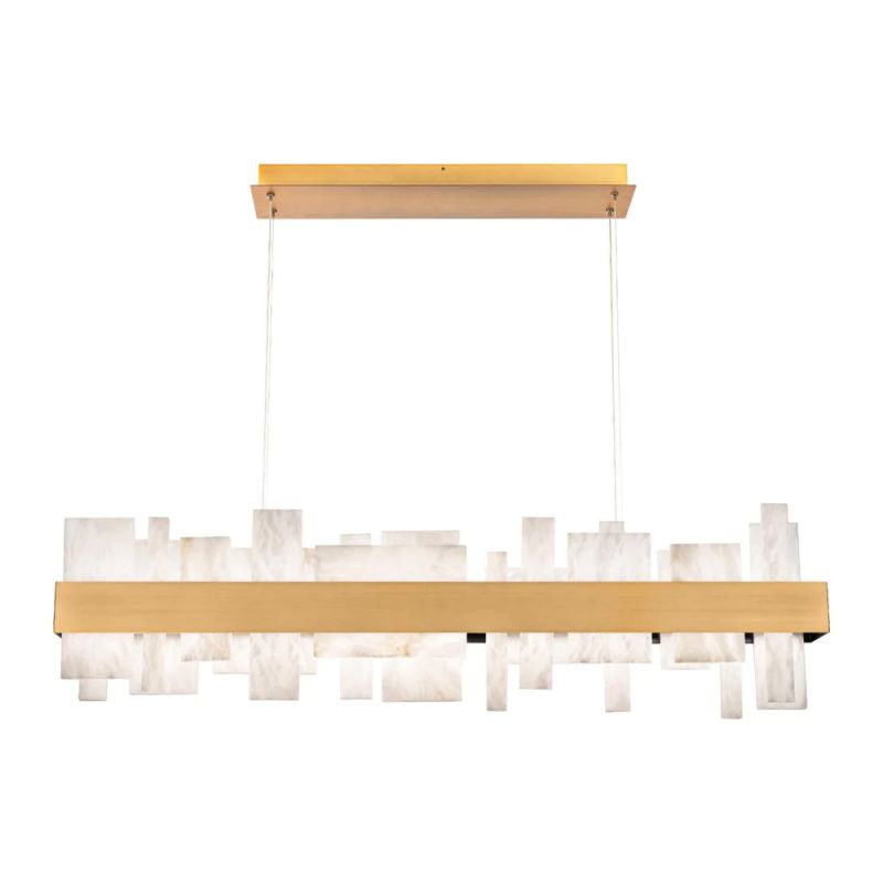 46-inch LED Linear Alabaster Chandelier - Modern Crystal Ceiling Light Fixture for Dining Room, Living Room, Bedroom & Foyer Lighting