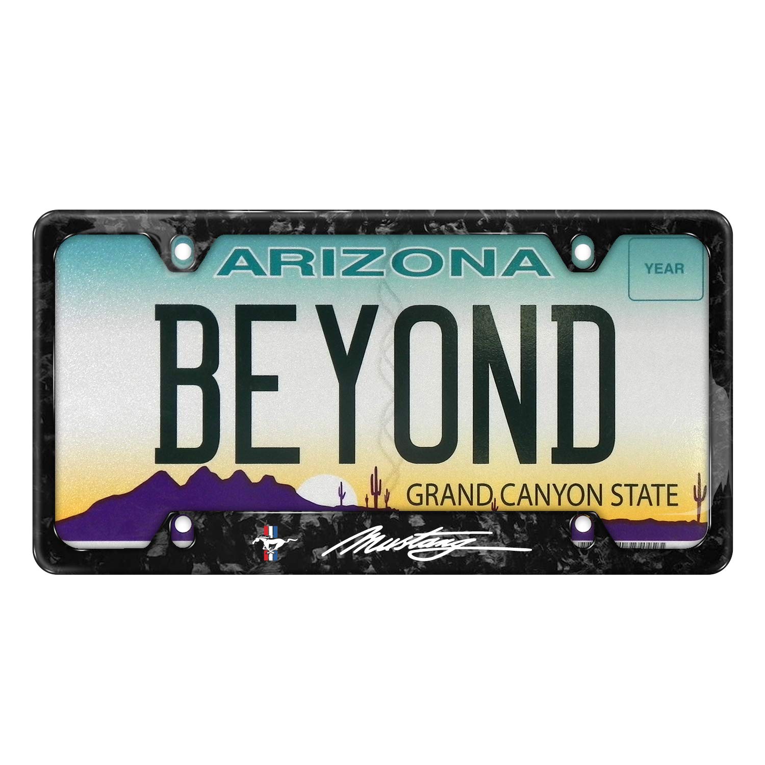Ford Mustang Script Real Black Forged Carbon Fiber License Plate Frame - Durable & Stylish Car Accessory for All 50 States - Perfect for Mustang Enthusiasts & Car Shows