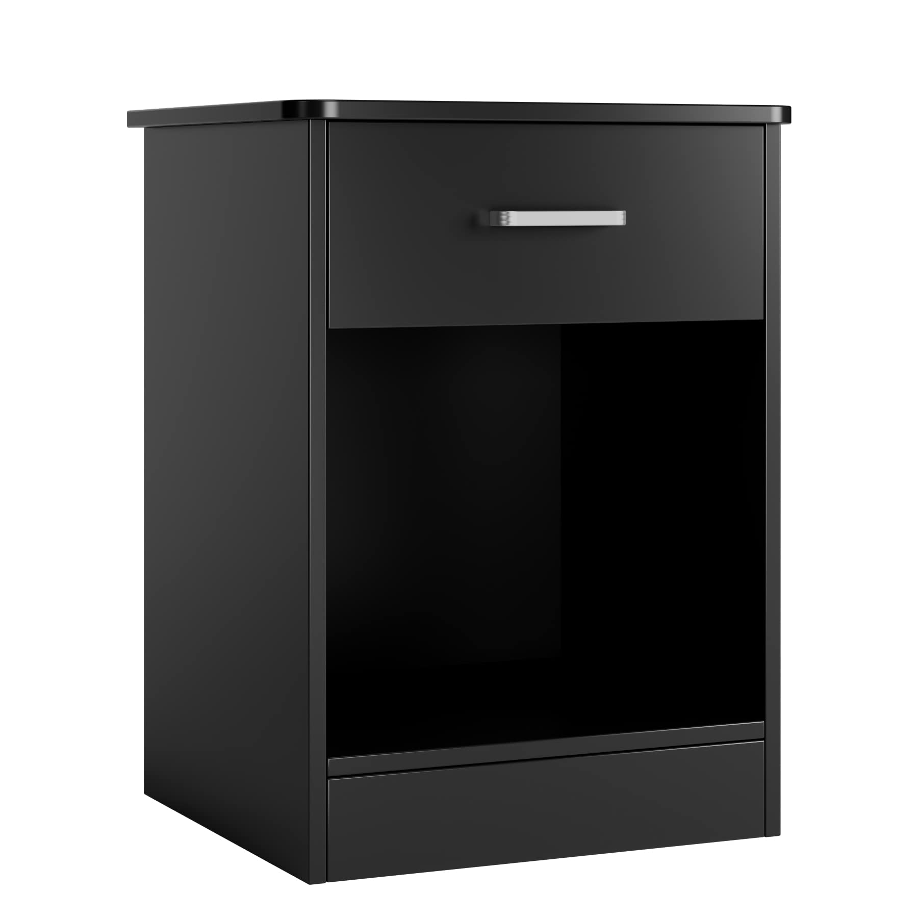Modern 2-Tier Nightstand with Drawer & Storage Shelf - Black Bedside Table for Bedroom, Home Office | Space-Saving End Table for Small Spaces, Apartment Living & Guest Rooms