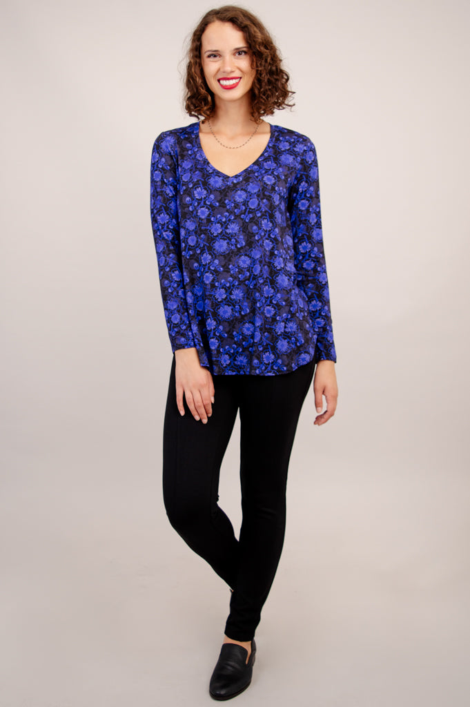 Jackie Long Sleeve Top with Snow Flower and Bamboo Print - Women's Fashion Blouse for Casual Wear & Office Outfits - Final Sale