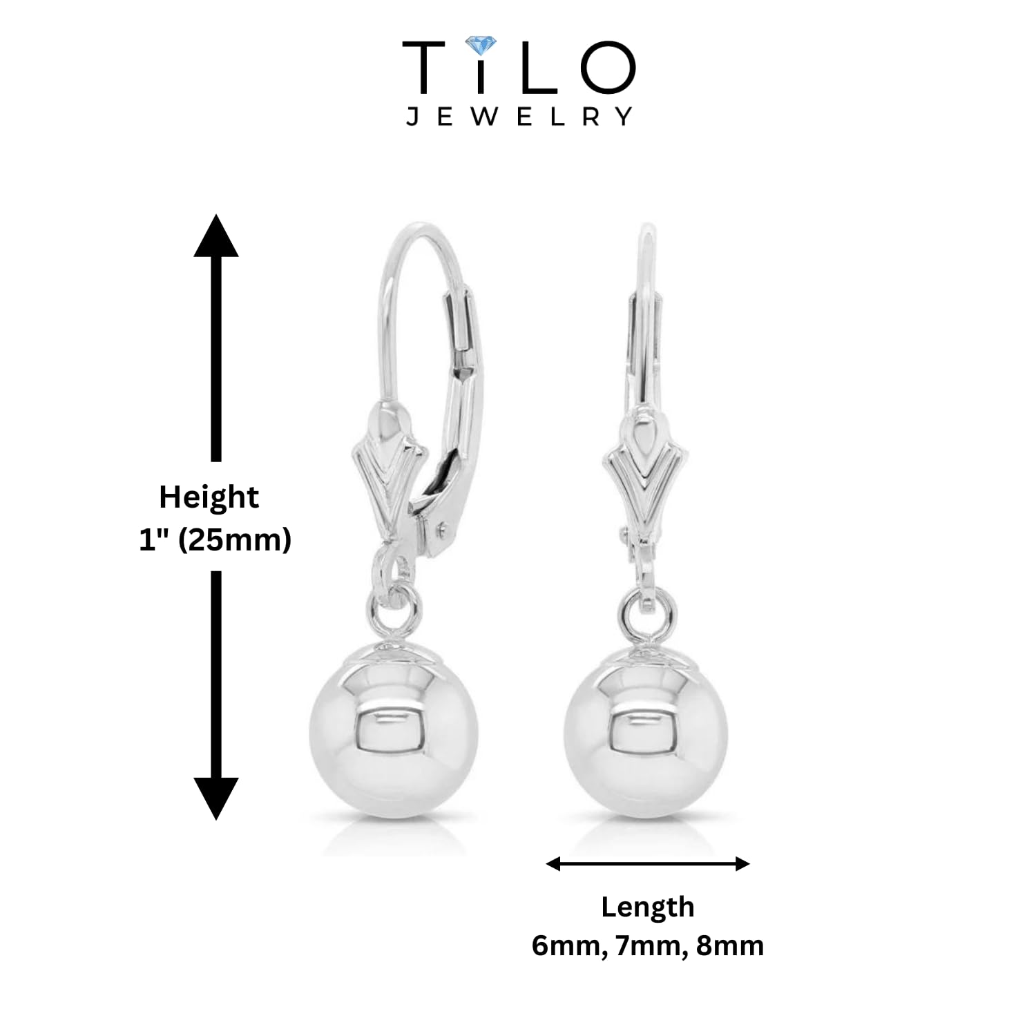 14K White Gold Dangling Ball Earrings for Women - Elegant Leverback Drop Earrings | Perfect for Weddings, Parties & Special Occasions