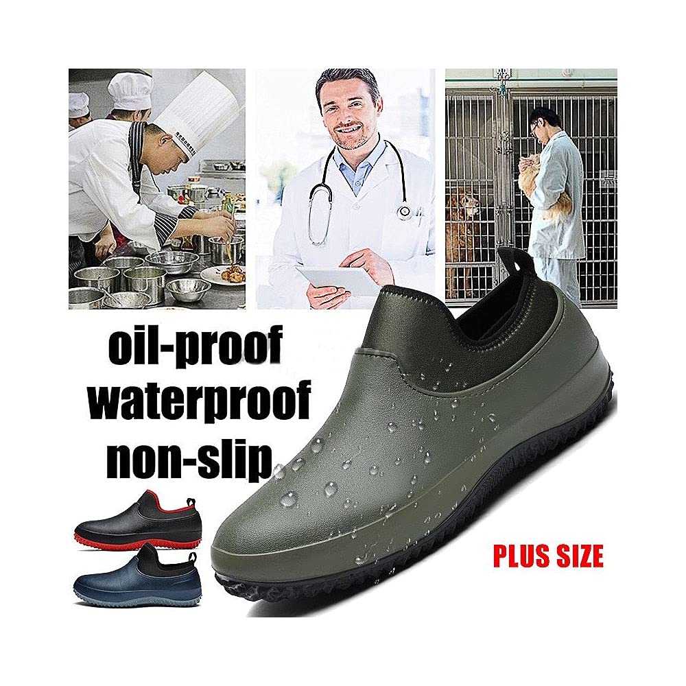 **Non-Slip Waterproof Chef Shoes for Men & Women - Kitchen, Rain & Food Service Work Shoes - Comfortable Catering Sneakers in Blue, Green, Black (Size 8) - Ideal for Restaurant, Hospital & Outdoor Use**