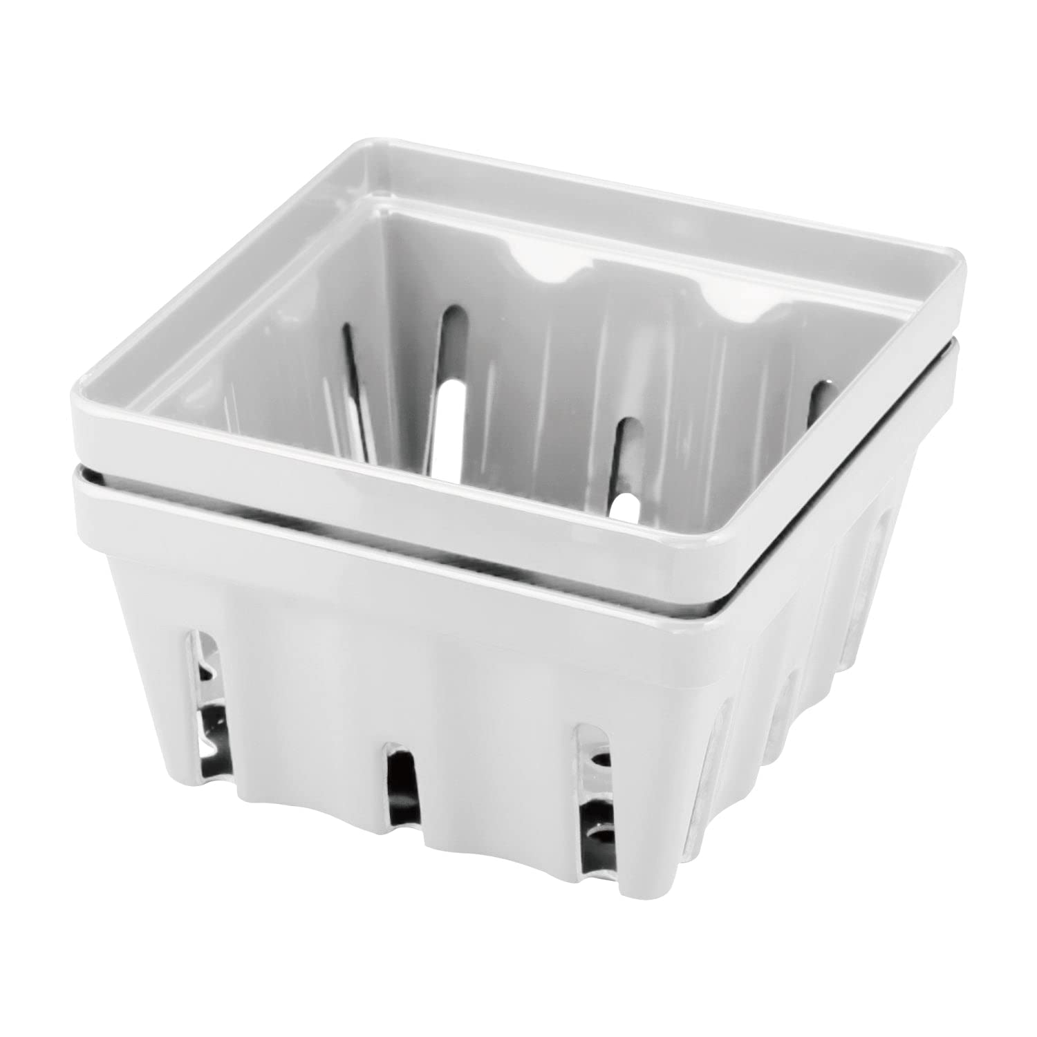 Premium Melamine Berry Basket Set of 2 - 5 Inch Square Fruit Bowl with Holes for Strawberries, Blueberries & Raspberries - Durable Small Kitchen Container for Fresh Fruits, Snacks & Party Serving (White) - Perfect for Picnics, Breakfast Tables & Farmers Market Displays