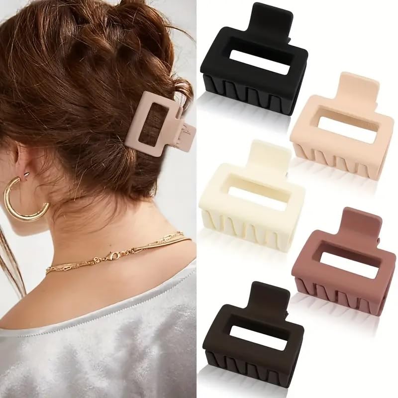 TOTAL HOME 5Pc Korean Small Hair Claw Clips Set - Square Bowtie Shape Hair Clips for Women & Girls, Crab Hairpin Barrettes Fashion Hair Accessories | Perfect for School, Work, Parties & Everyday Styling