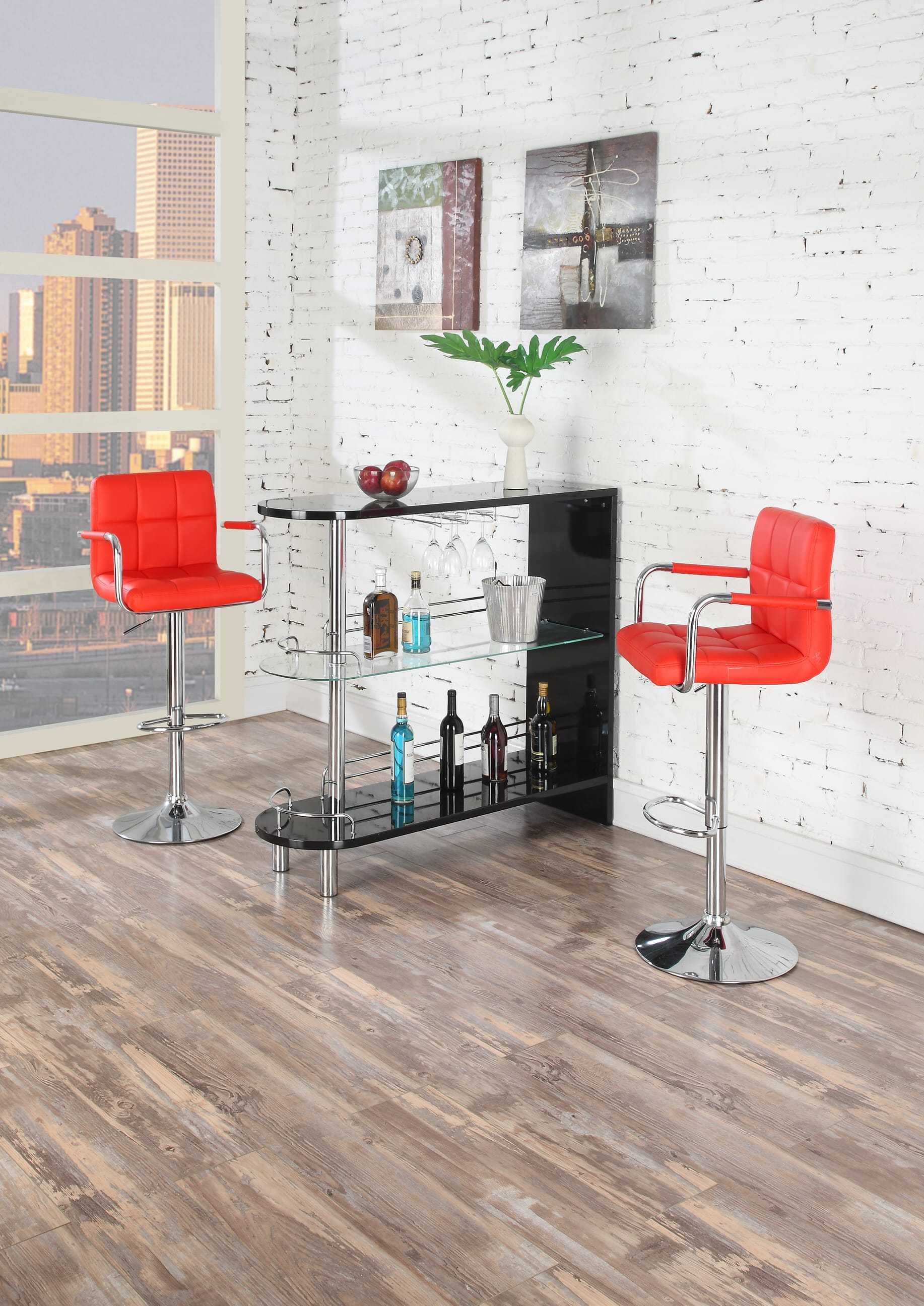 Modern Red Faux Leather Bar Stools Set of 2 - Adjustable Height Counter Stools for Kitchen Island, Dining & Home Bar - Contemporary PU Leather Bar Chairs with Footrest (24.8