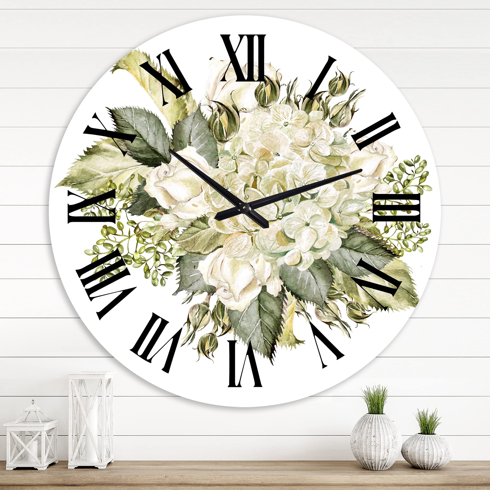 Farmhouse Wall Clock - Large Floral Design with Hydrangea and Roses for Home Decor | Perfect for Living Room, Bedroom & Kitchen