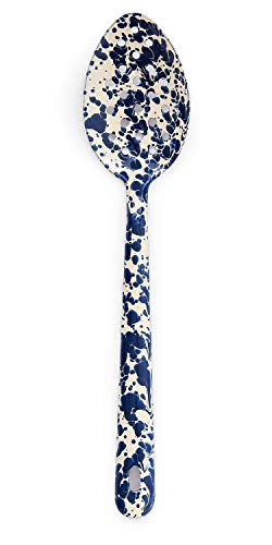 12-Piece Perforated Serving Spoon Set - Navy on Cream - Perfect for Salads, Pasta & Buffet Serving