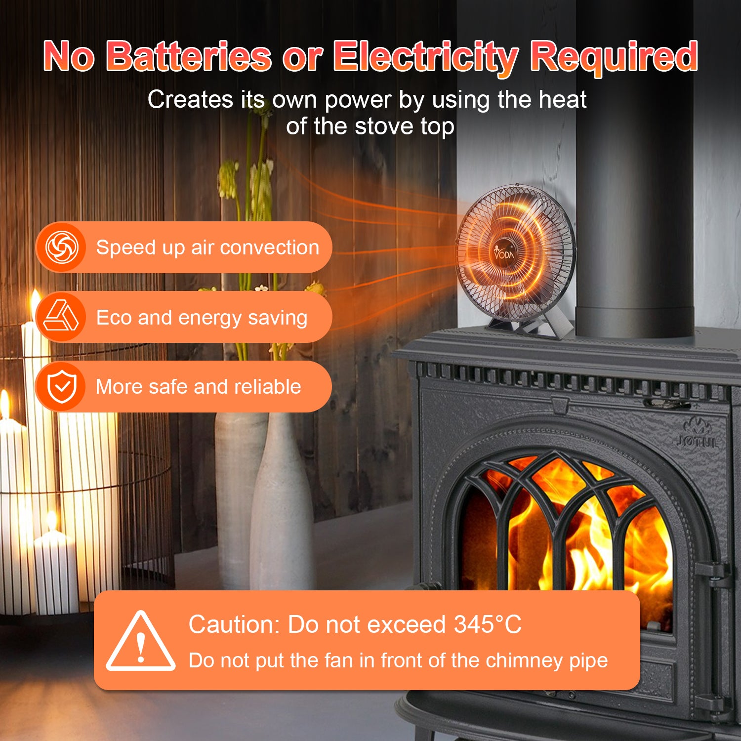 Efficient Heat Powered Stove Fan with Protective Cover - VDSF643BZ - Eco-Friendly Fireplace Accessory for Home Heating & Energy Savings | Perfect for Wood Stoves, Fireplaces & Off-Grid Living