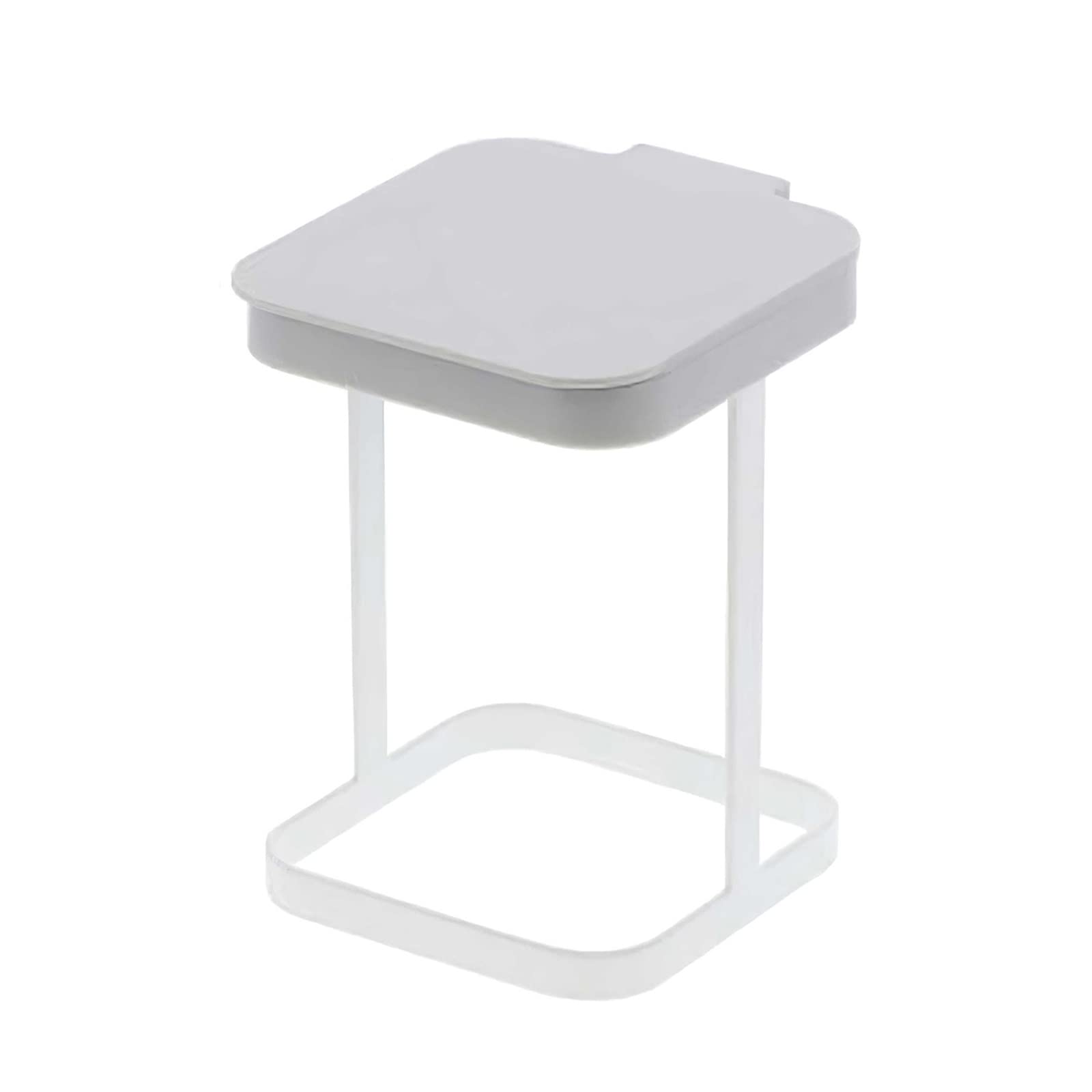 Metal Trash Can with Flip Lid - Kitchen Countertop Garbage Holder for Bedroom & Bathroom - White