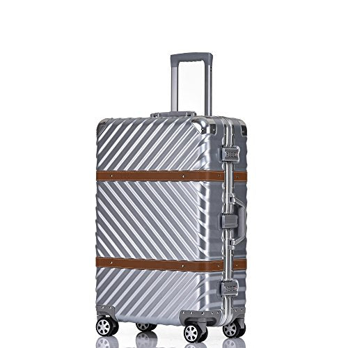 26 Inch Silver Aluminum Frame Hardside Suitcase with Detachable Spinner Wheels - Lightweight Durable Luggage for Travel, Business Trips & Vacations