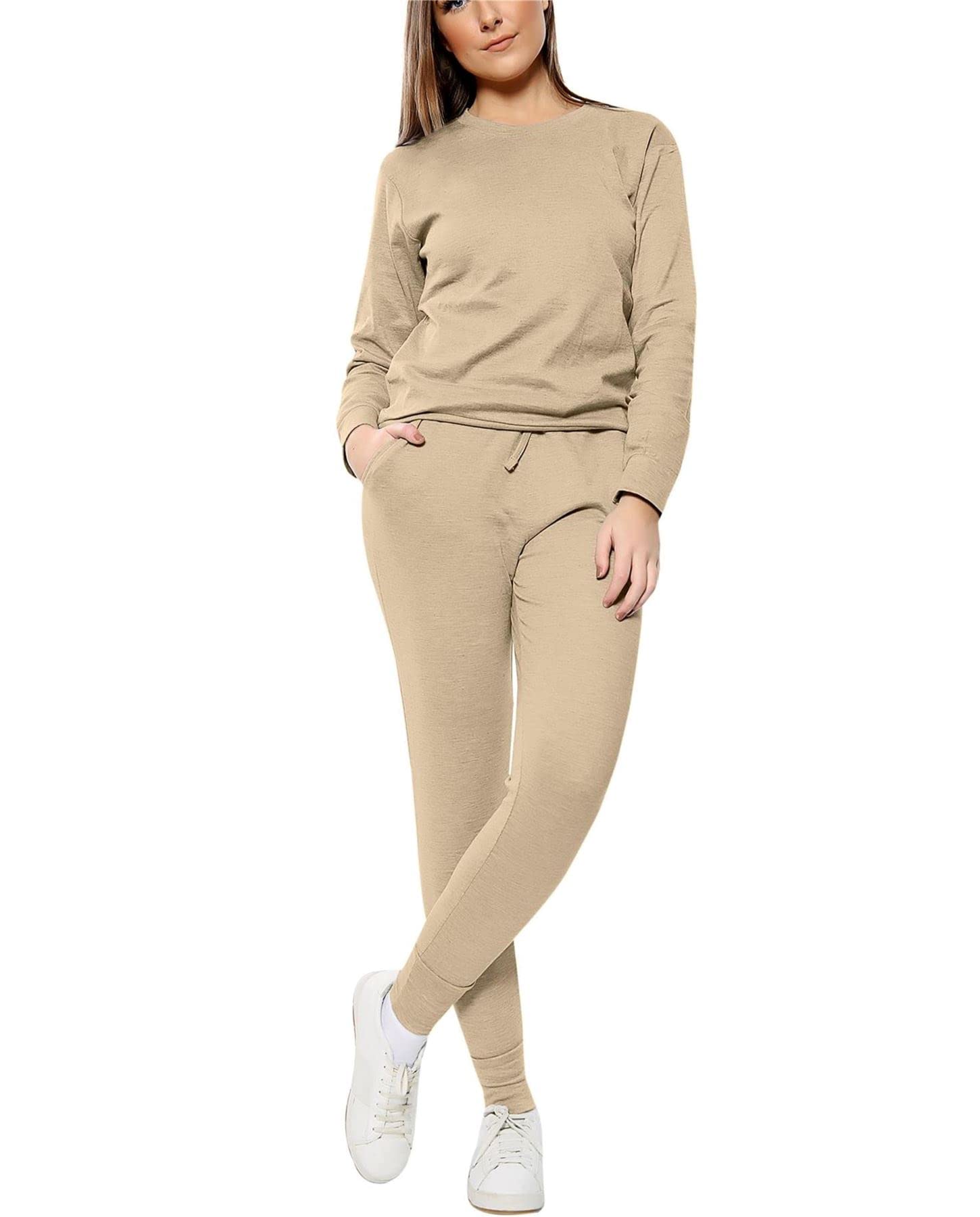 Women's Lounge Wear Sets - Soft Plain Tracksuit Set with Pullover Top & Pants | Plus Size Comfortable Two-Piece Loungewear for Home, Travel & Relaxation