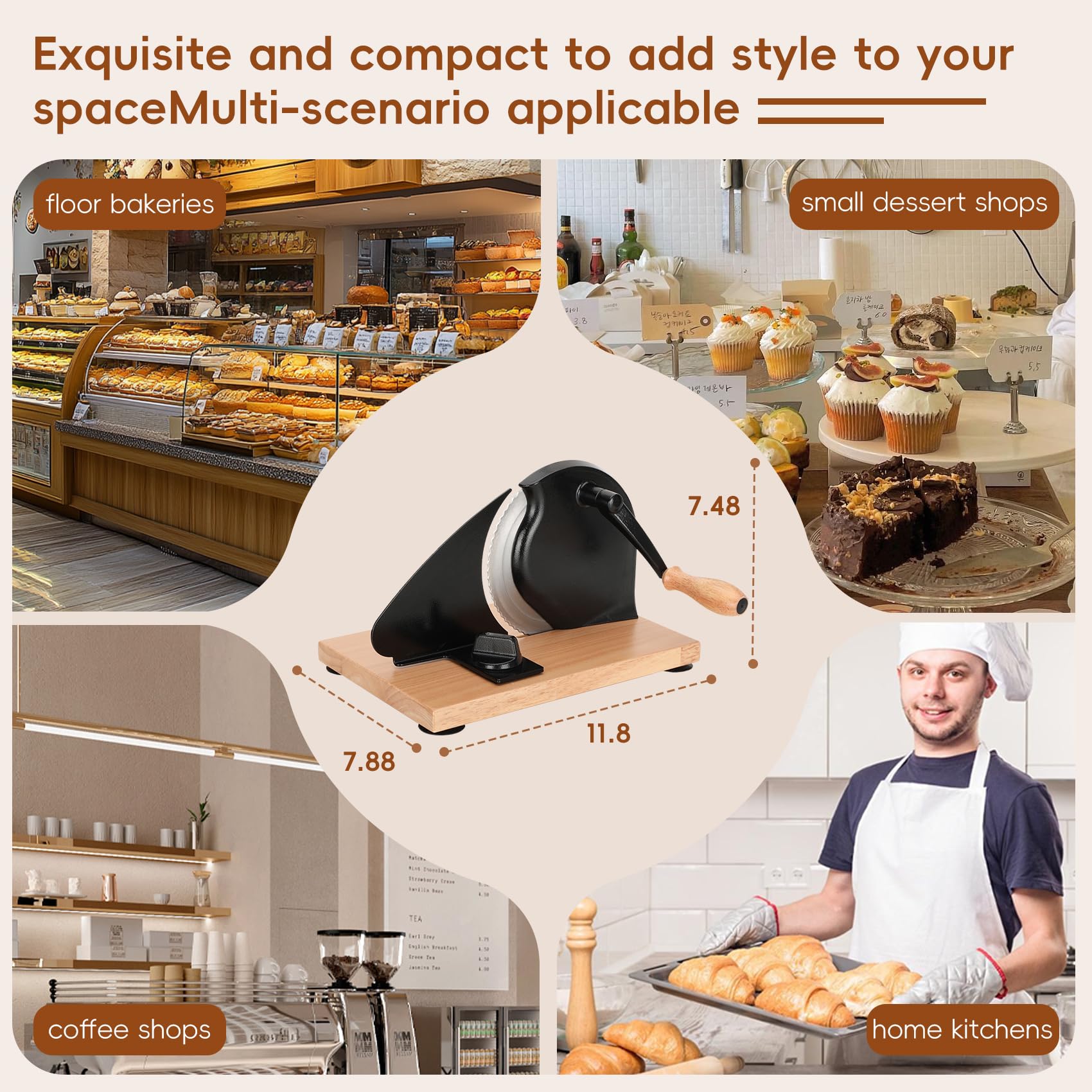 Adjustable Thickness Manual Bread Slicer with Hand Crank - Easy to Clean for Homemade Bread - Strong Suction Base for Stable Slicing - Perfect for Kitchens, Bakeries, and Home Baking Enthusiasts