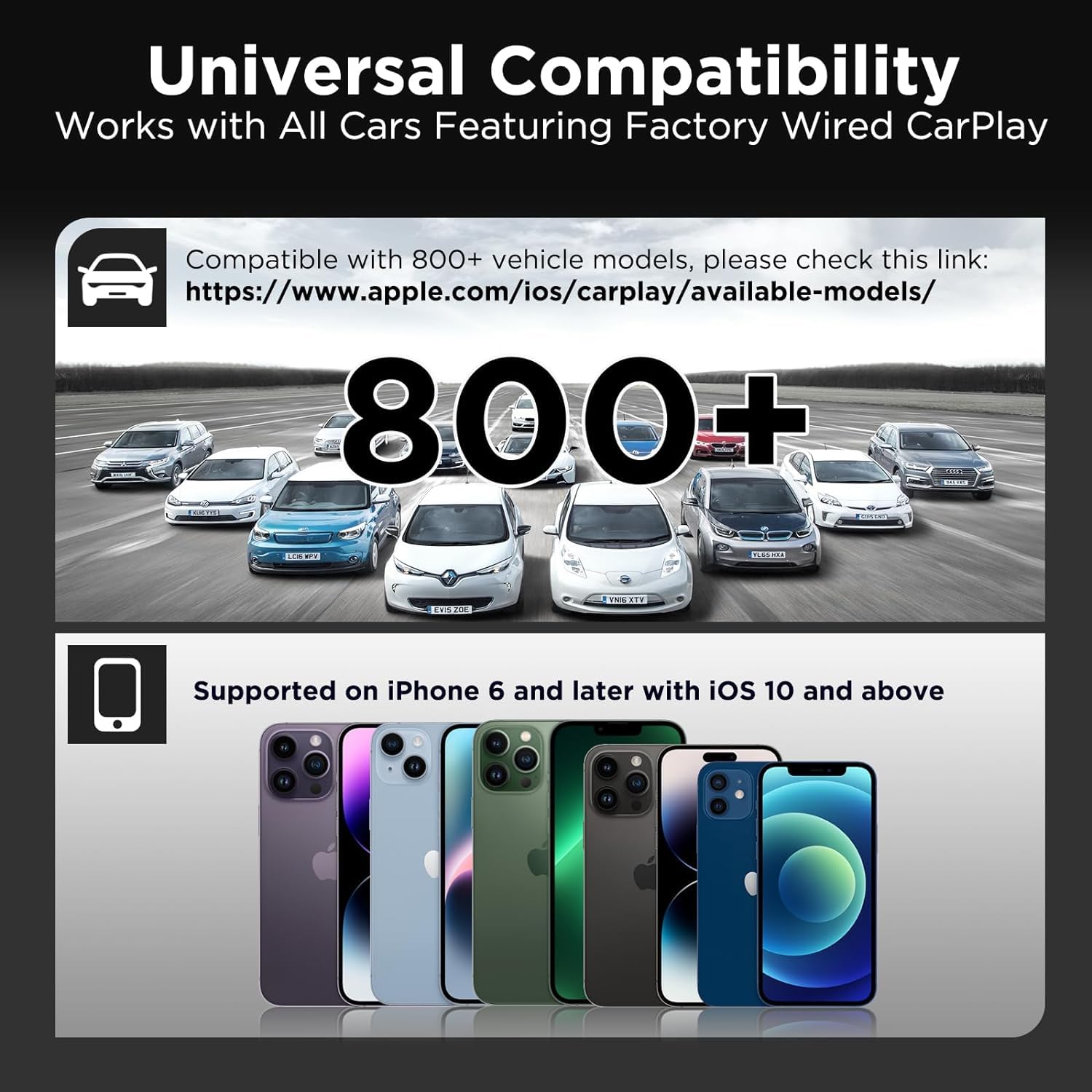 Wireless CarPlay Adapter for iPhone - Plug & Play for Cars with Wired CarPlay (Carbon) - Upgrade Your Drive