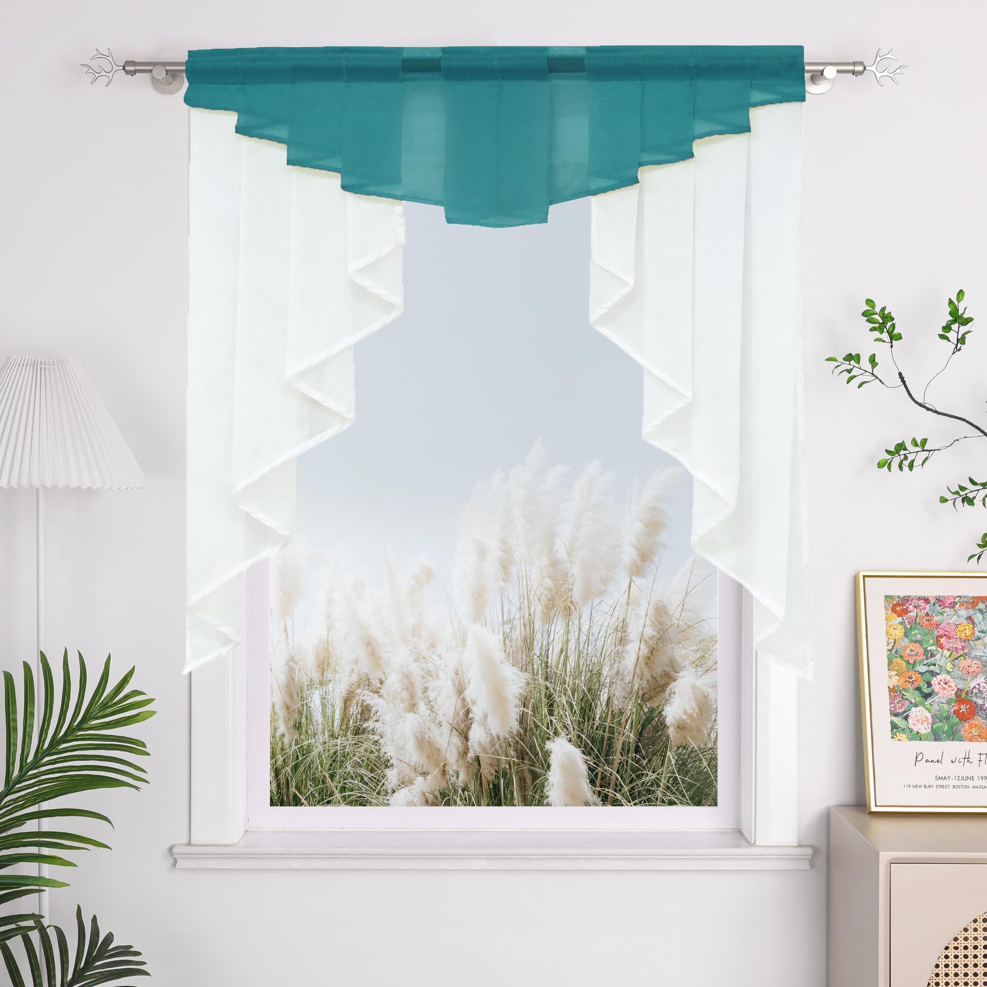 Blue Window Valance Rod Pocket Sheer Voile Swag Curtain - 1pc (47