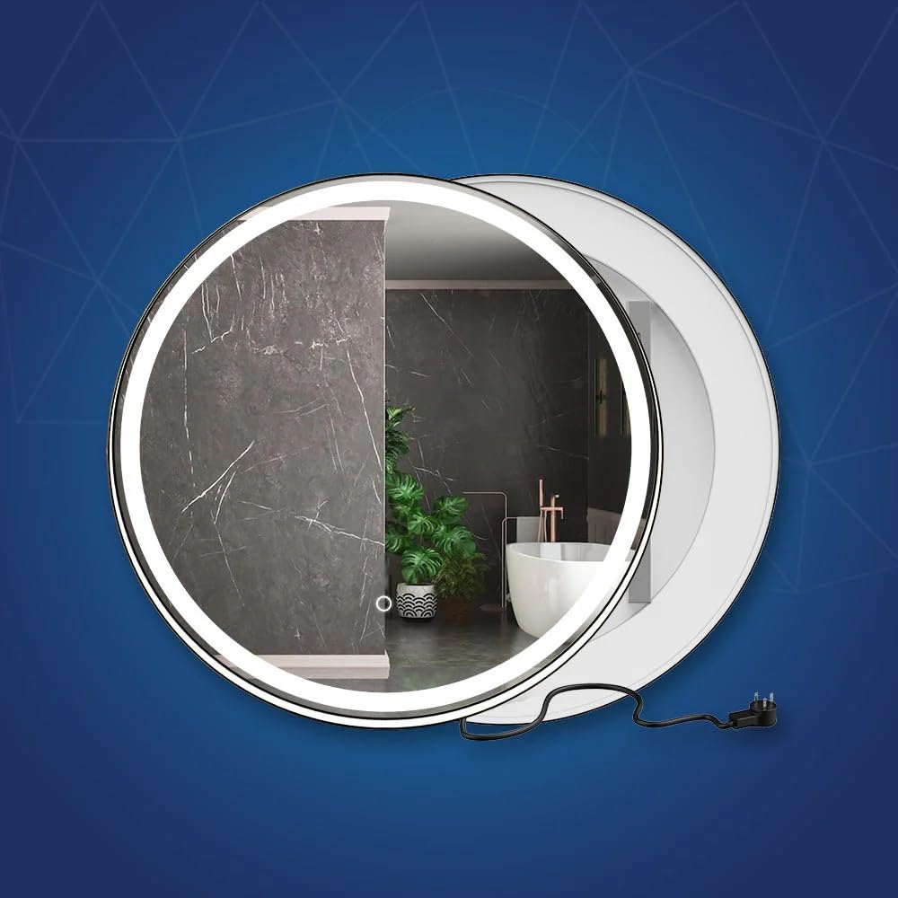 24 Inch Round LED Bathroom Vanity Mirror with Adjustable CCT (3000K/4000K/6000K) - Black Frame, 1440 Lumens, Touch Switch & Defogger - Perfect for Makeup, Shaving & Home Decor - High CRI 90+ Lighting