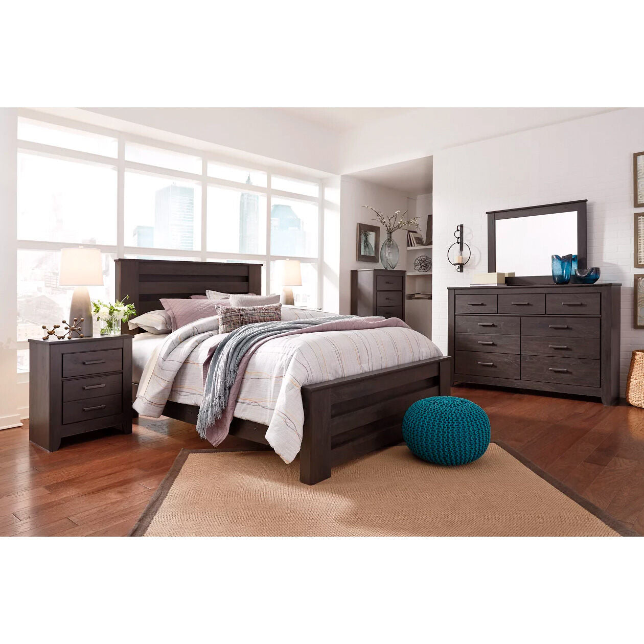 Brinxton 2 Drawer Nightstand - Modern Bedside Table with Storage for Bedroom, Living Room & Office - Compact Night Stand with Smooth Gliding Drawers