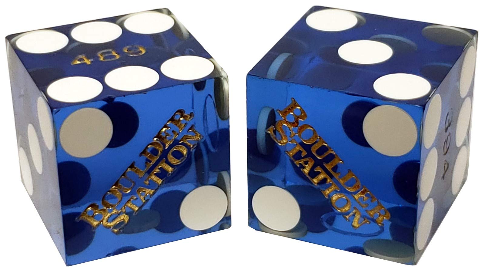 19mm Professional Craps Dice Pair with Matching Serial Numbers - Authentic Las Vegas Casino Table-Played Dice (Boulder Station Blue Polished) - Perfect for Casino Games, Home Practice, and Tabletop Gaming