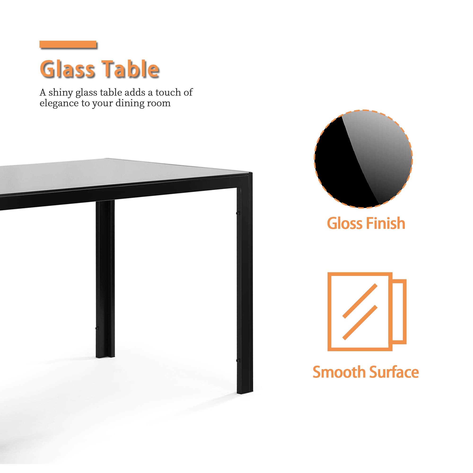 IANIYA Modern Square Glass Dining Table Set with 4 Black Chairs - Perfect for Small Kitchen, Breakfast Nook, and Contemporary Dining Room Decor