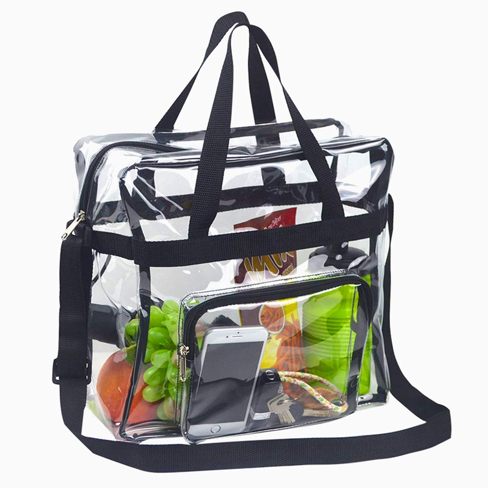 SARVERTIC Clear Tote Bag - Large Transparent Waterproof Travel Toiletry Crossbody Bag with Adjustable Shoulder Strap & Secure Zipper Closure | Perfect for Stadium Events, Work Commute, Sports Games, Concerts, Beach Trips & Airport Security | Trendy PVC Cosmetic Organizer for Women & Men