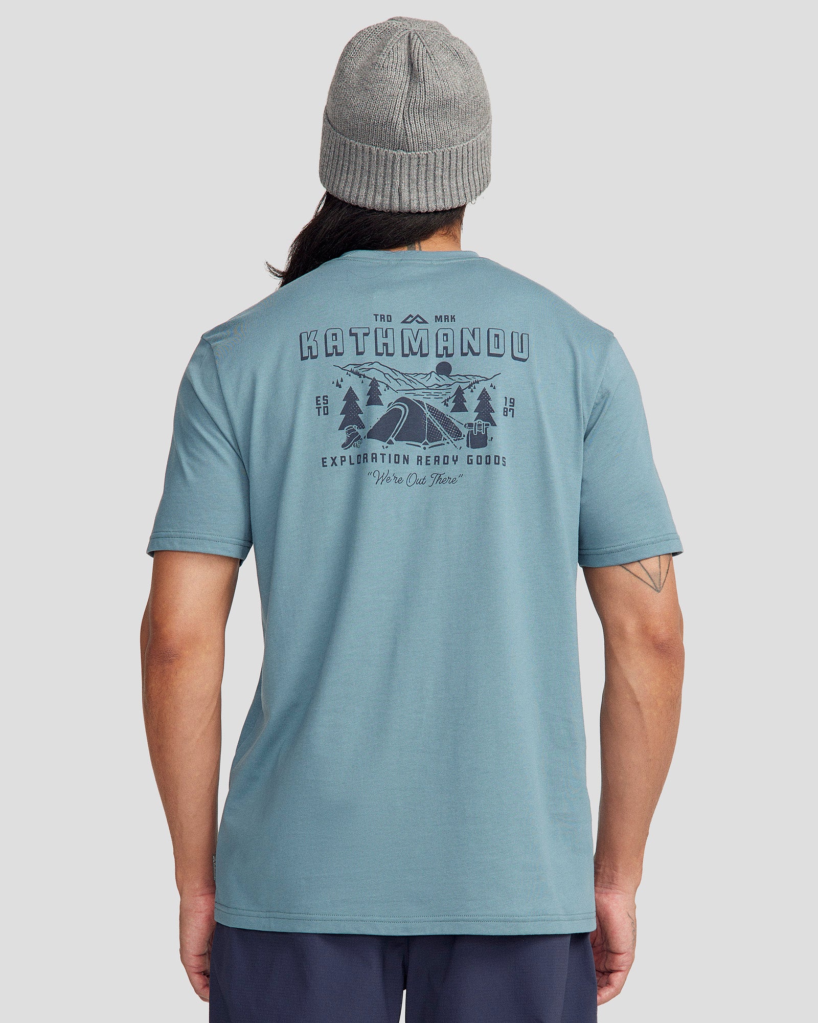 Men's Organic Cotton Exploration T-Shirt - Washed Blue for Outdoor Adventures & Casual Wear