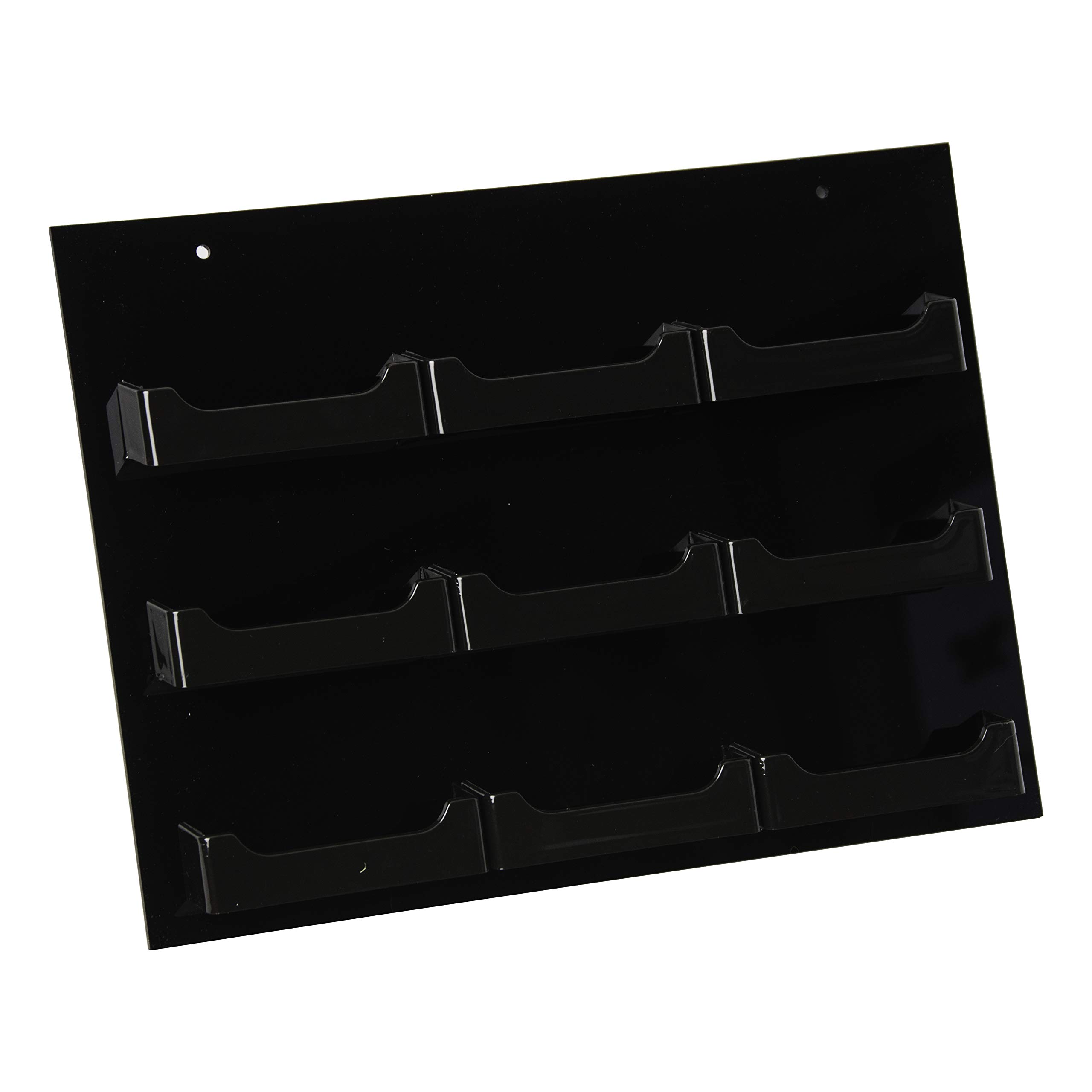 Black Acrylic Wall Mount Business Card Holder with 9 Pockets (3.5x2 Inches) - Clear Plastic Countertop Organizer & Multi Display Stand for Office, Retail, or Reception Desk - Single Pack or 12 Pack Option