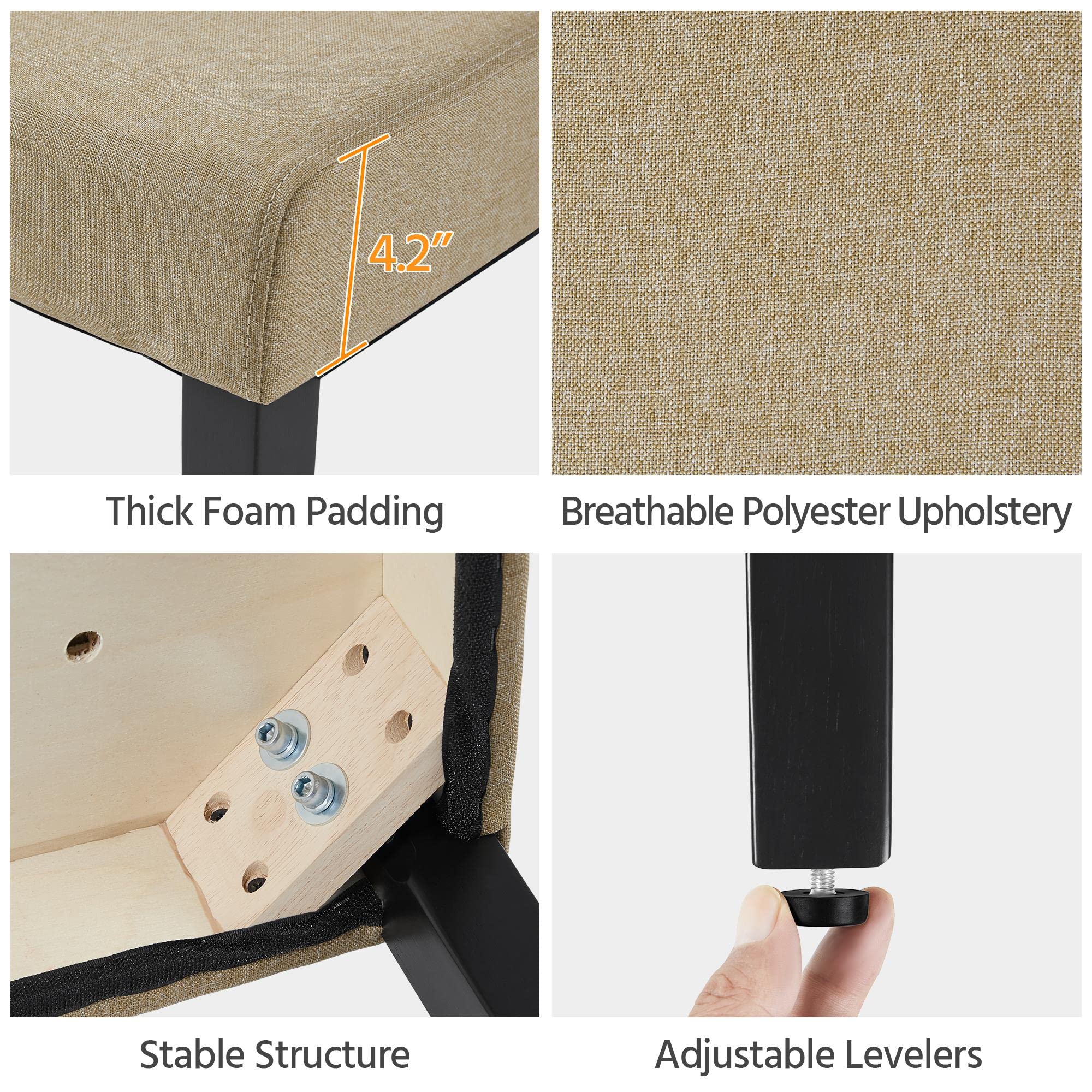 Topeakmart Set of 4 Modern Fabric Dining Chairs - Urban Style Parson Chairs with Solid Wood Legs, Armless Side Chairs for Kitchen, Living Room & Dining Room - Khaki - Perfect for Home, Restaurant & Office Use