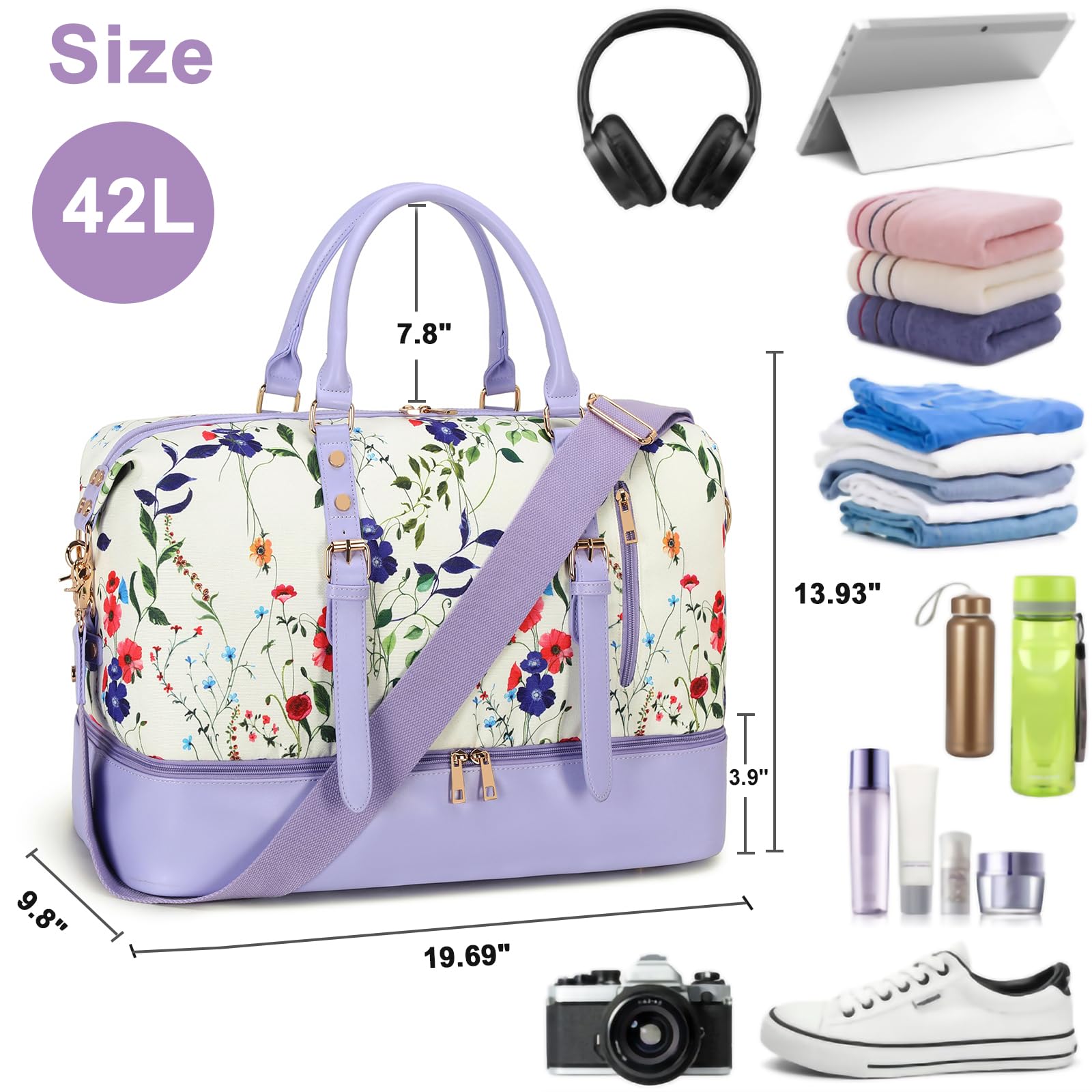 Bluboon Oversized Travel Duffel Bag with Shoe Compartment - Perfect Weekender for Women & Men