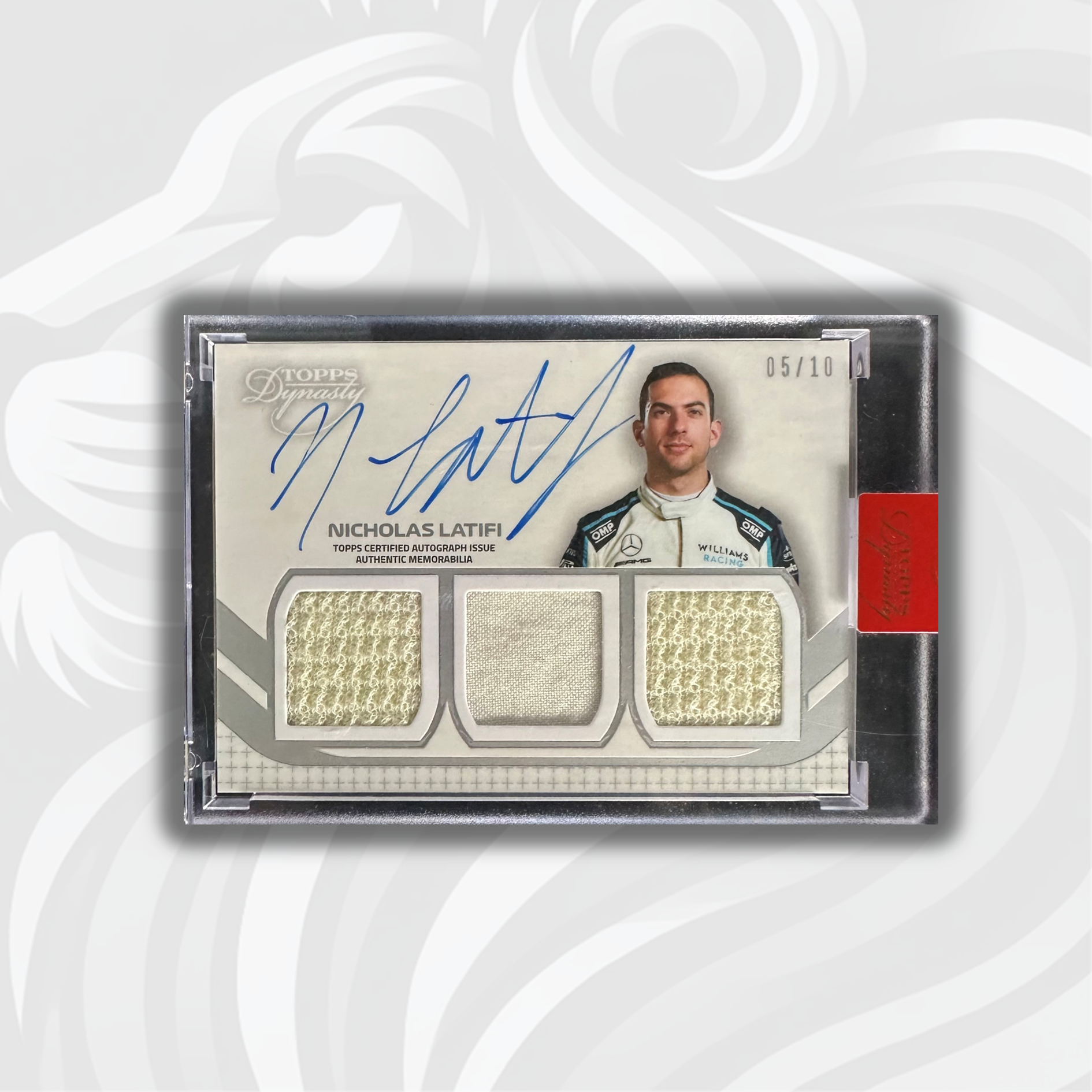 2021 Dynasty Nicholas Latifi #SDT LN Triple Relic Autograph Card - 05/10 Silver - Perfect for F1 Collectors and Racing Memorabilia Enthusiasts
