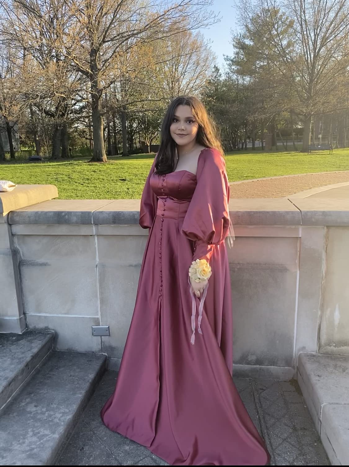 Elegant Puffy Sleeve A-Line Ball Gown with Buttons & Split - Sweetheart Neckline Long Evening Dress in Wisteria Purple | Perfect for Prom, Wedding Guest & Formal Events